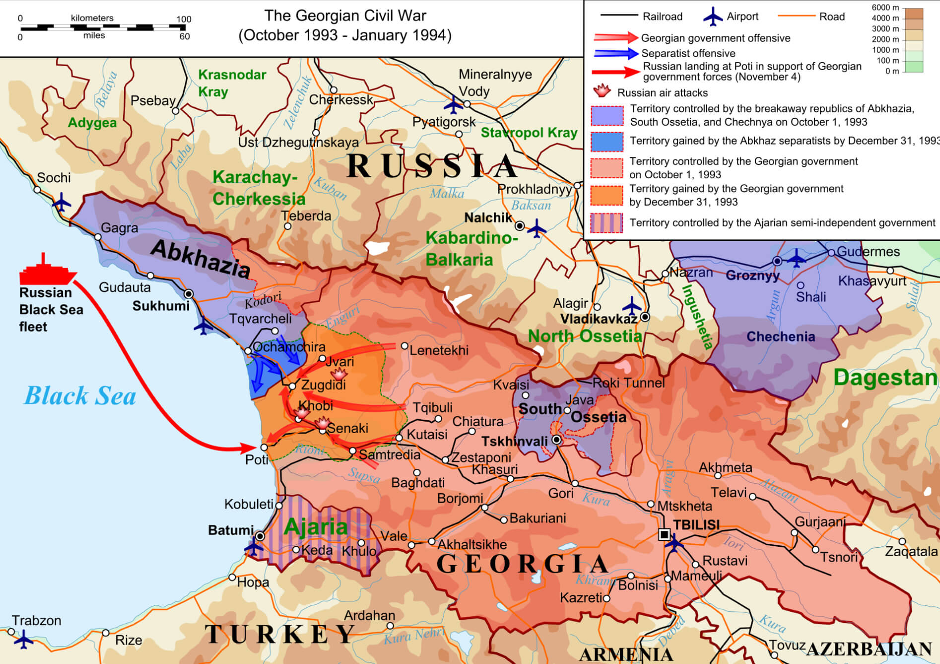 georgian civil war map 1993 and South Ossetia