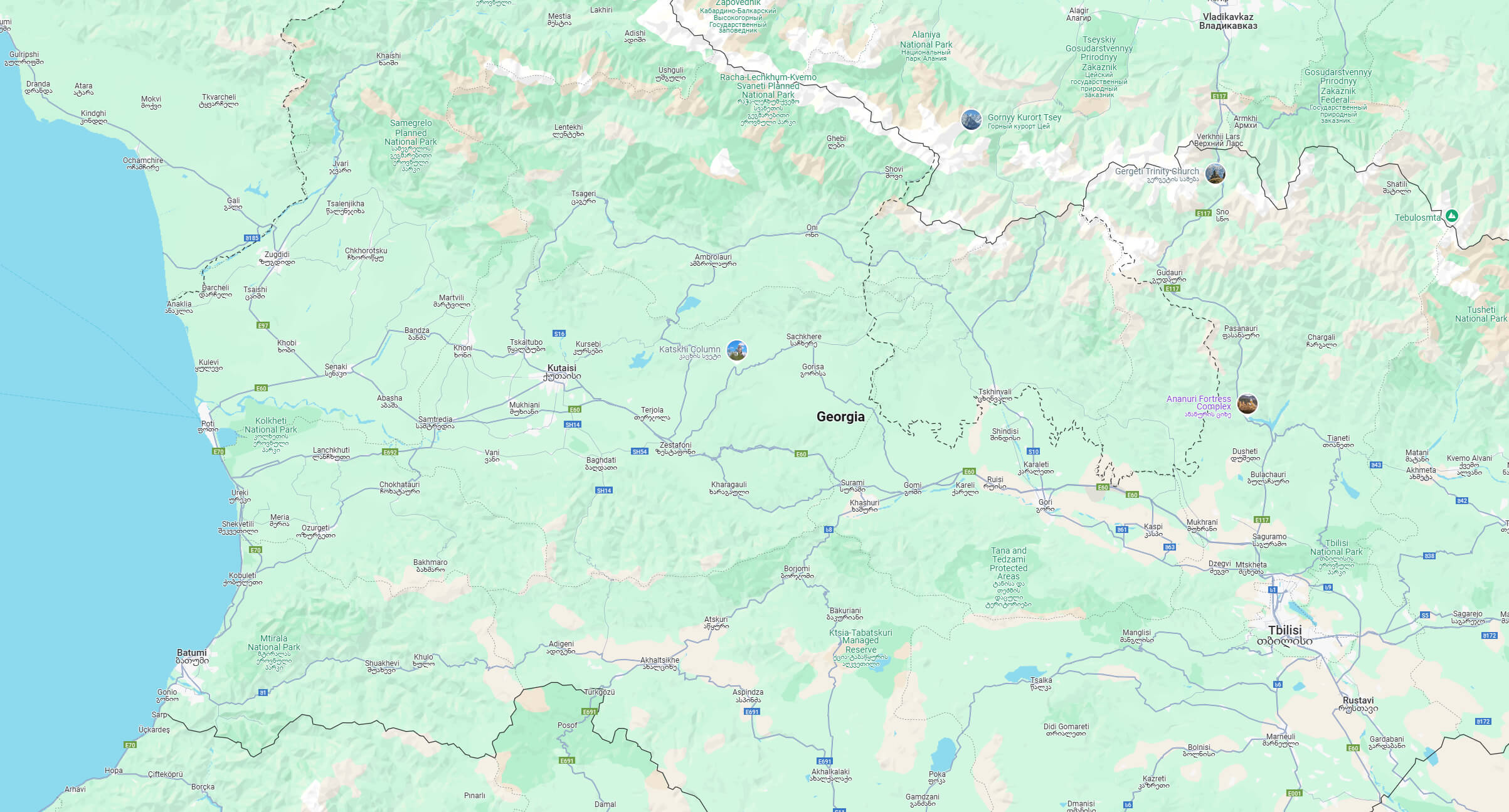 South Ossetia map with cities