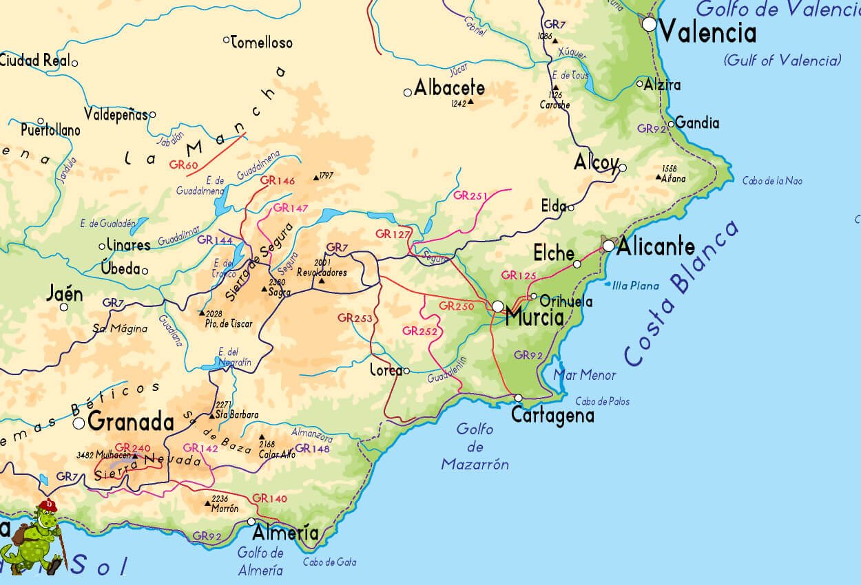 Map of Murcia, Alicante, and Cartagena areas in Spain