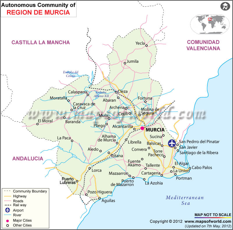 Map of the Autonomous Community of Murcia, Spain