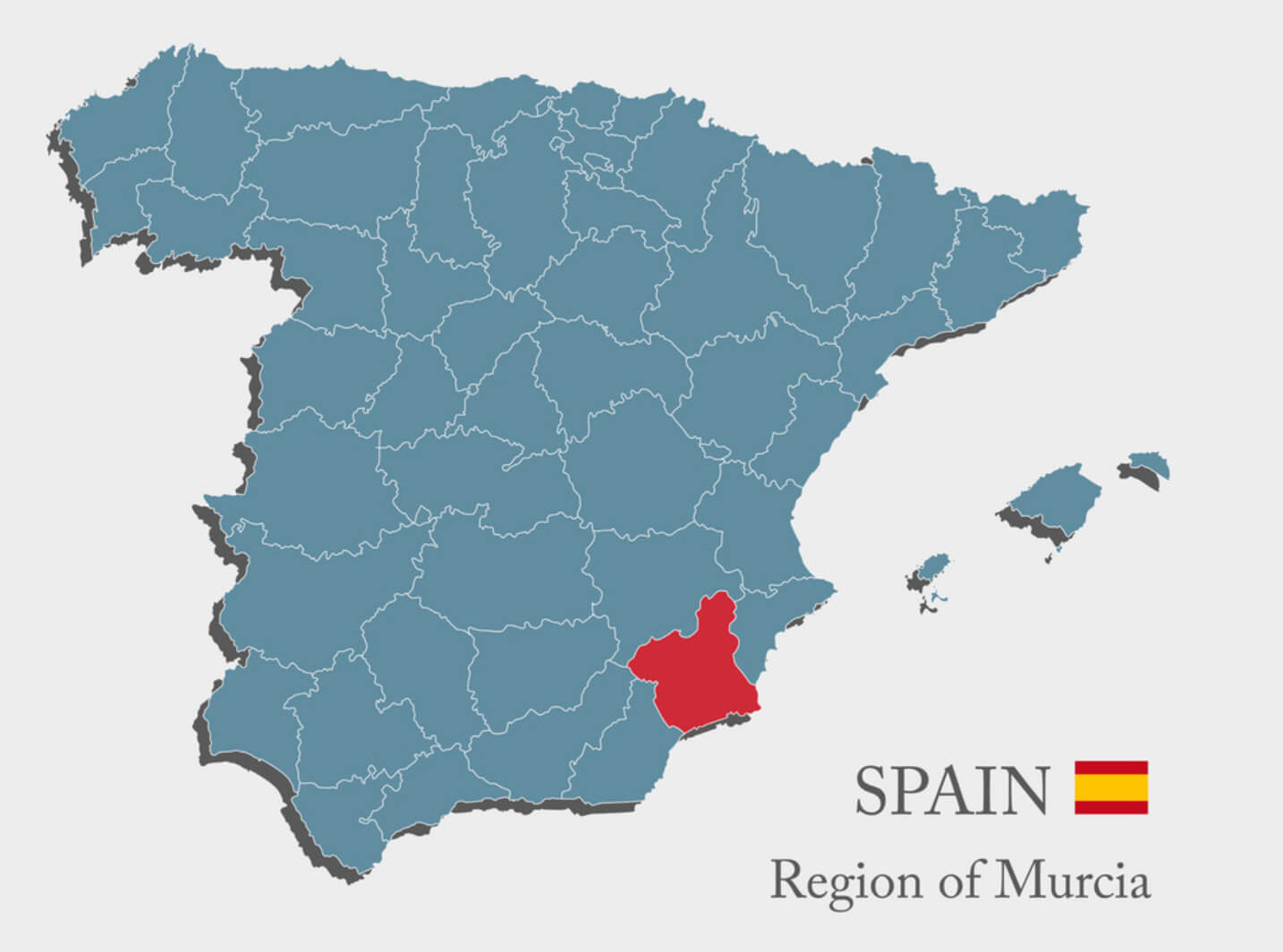 Murcia region map in red on Spain's map