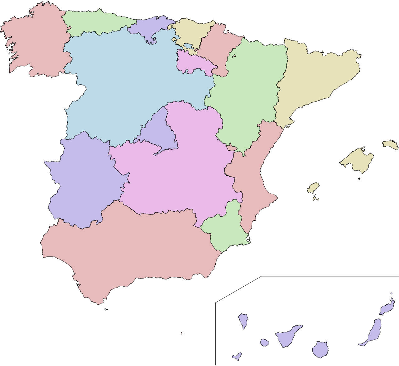 Spain blank map with provinces