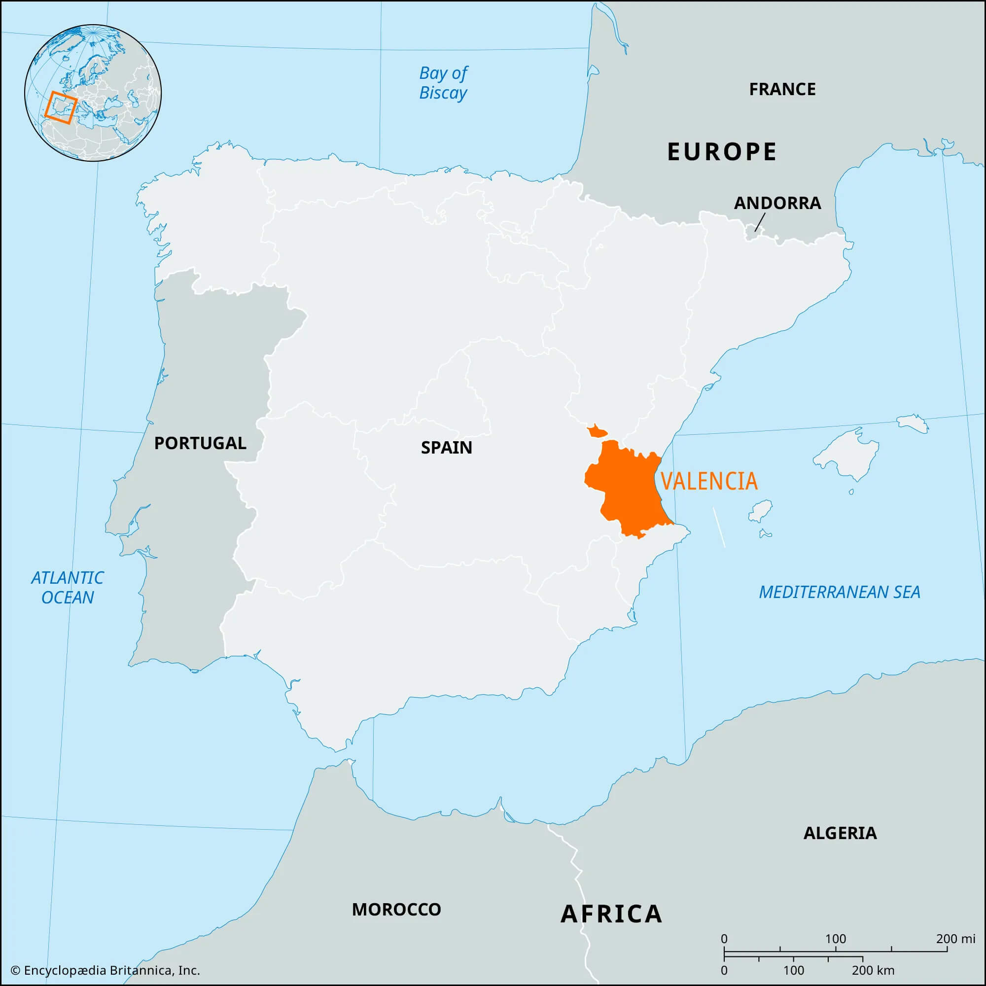 Where is located Valencia on the Spain Map