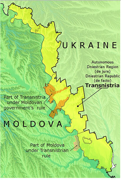 Map displaying Transnistria, Moldova, and Ukraine borders