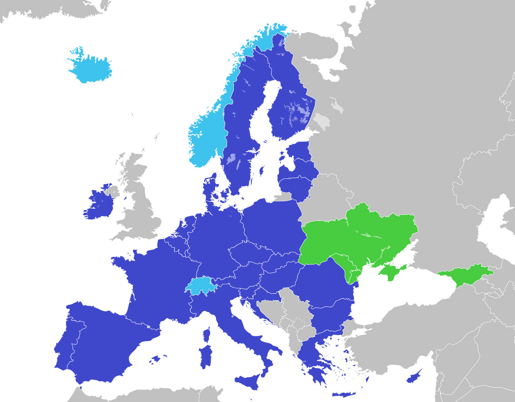 Free Trade Area Map with EU and Ukraine