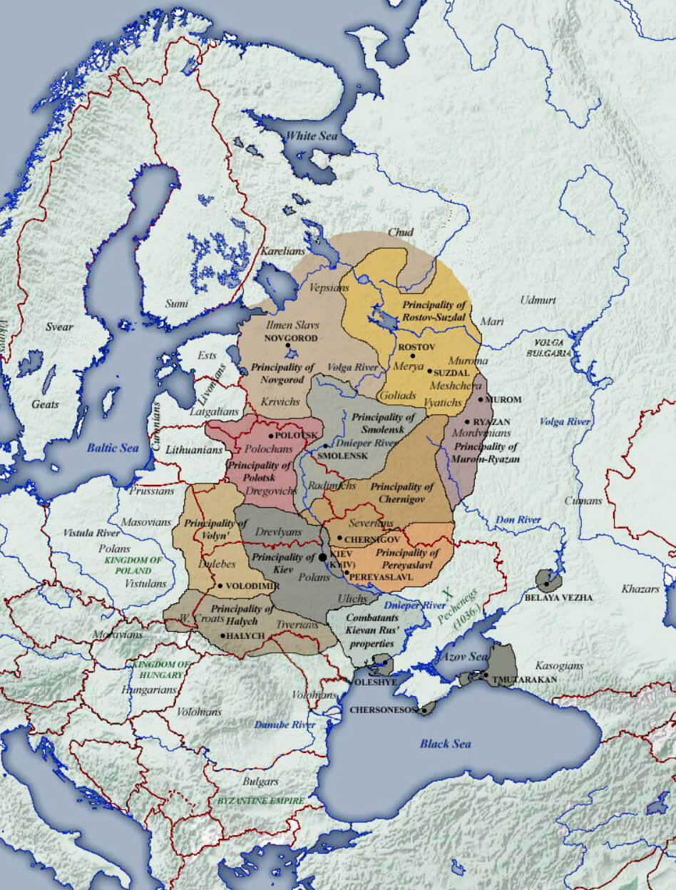 Ukraine Extent of Kievan Rus Map between 1054 and 1132