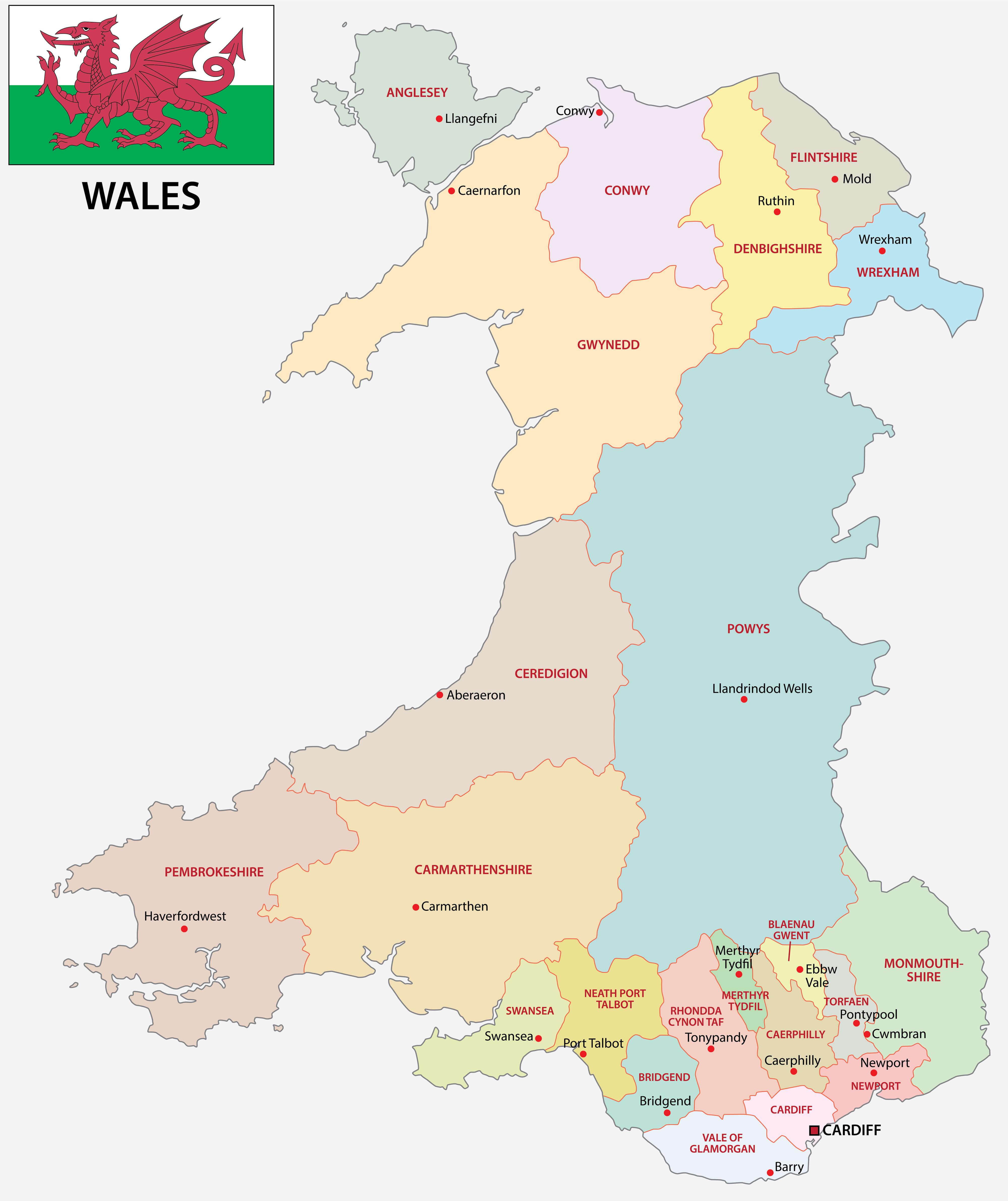 Political Map of Wales