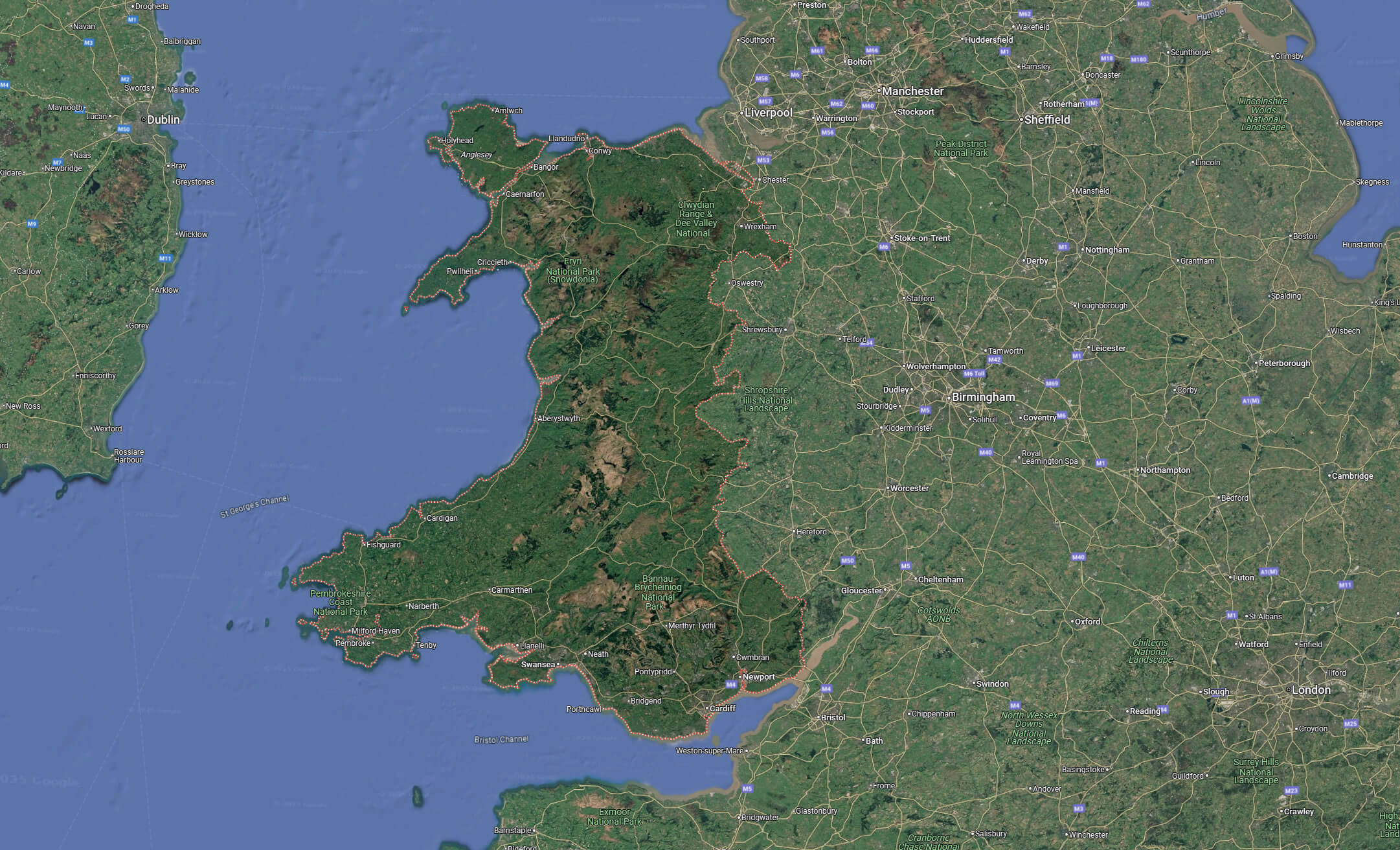 Satellite Map of Wales