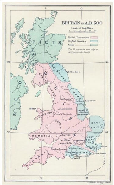 Map of Britain in AD 500 with British and English territories