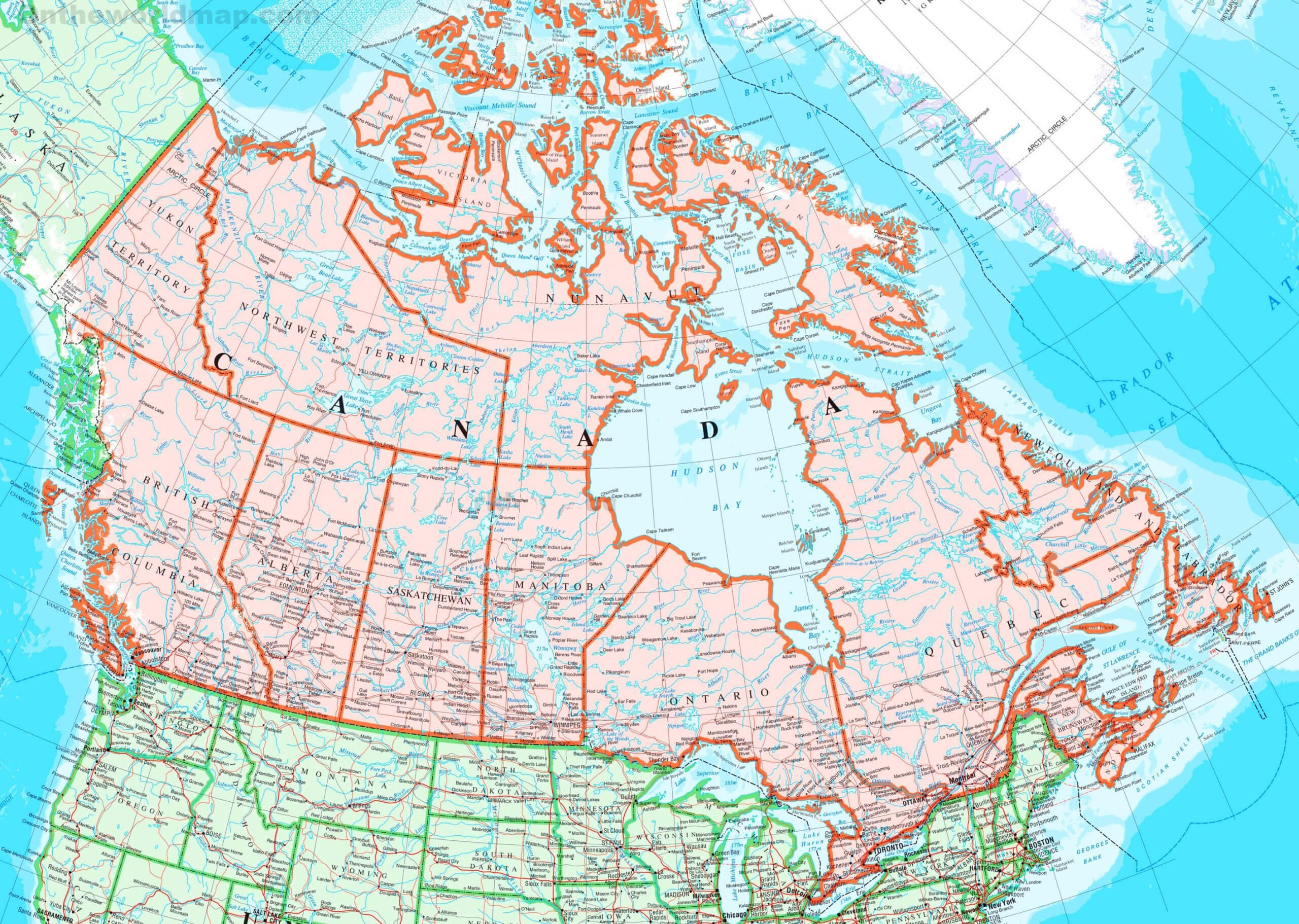 Canada cities and towns map with highways