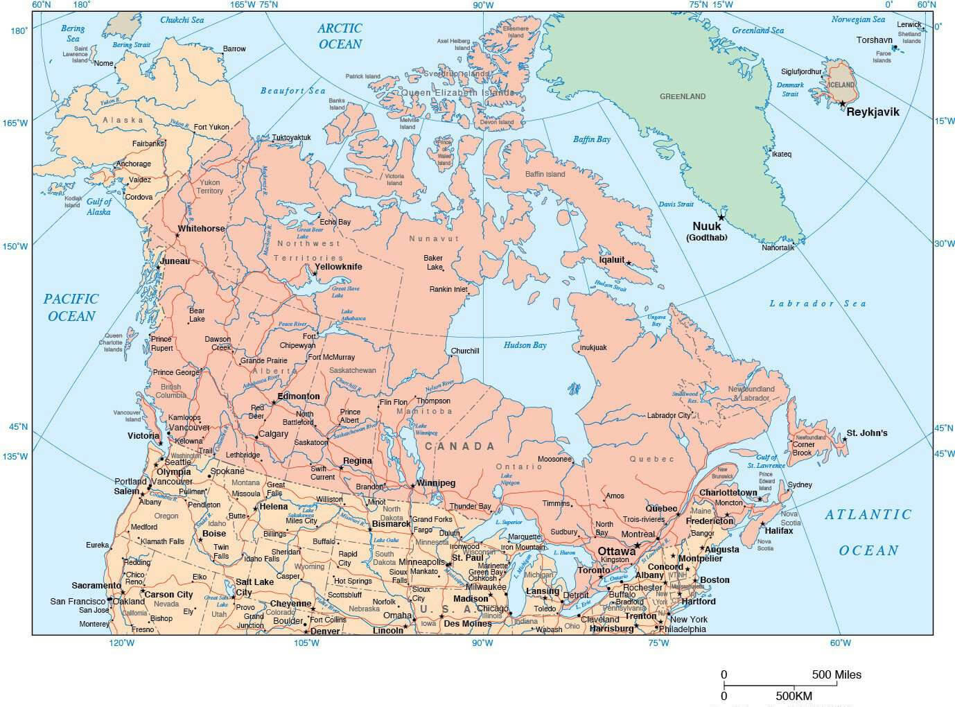 Canada cities map with provinces and roads