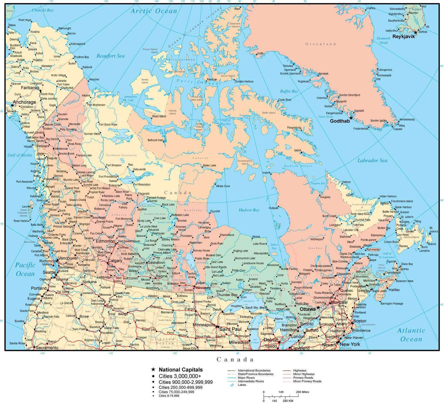 Canada Cities Map with Provinces, Territories, and Major Highways