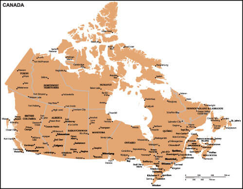 Canada map with cities