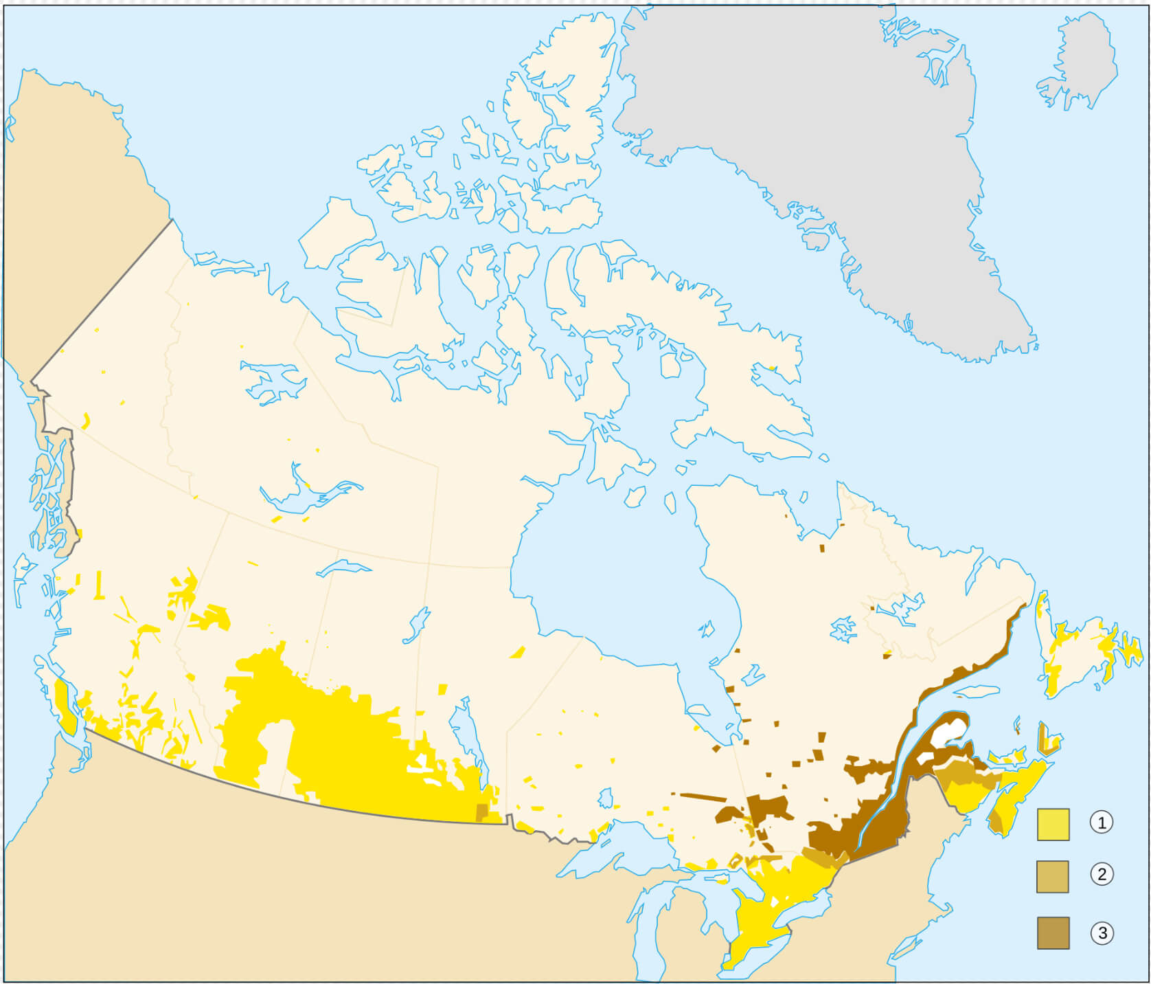 Canadians speaks english and french language map