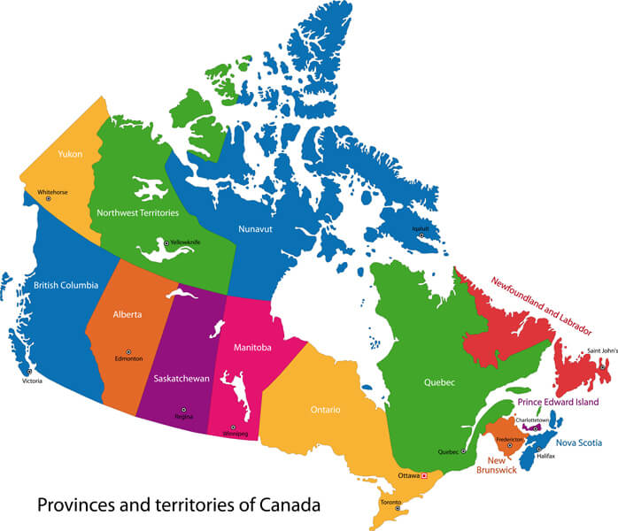 Canada's provinces and territories map