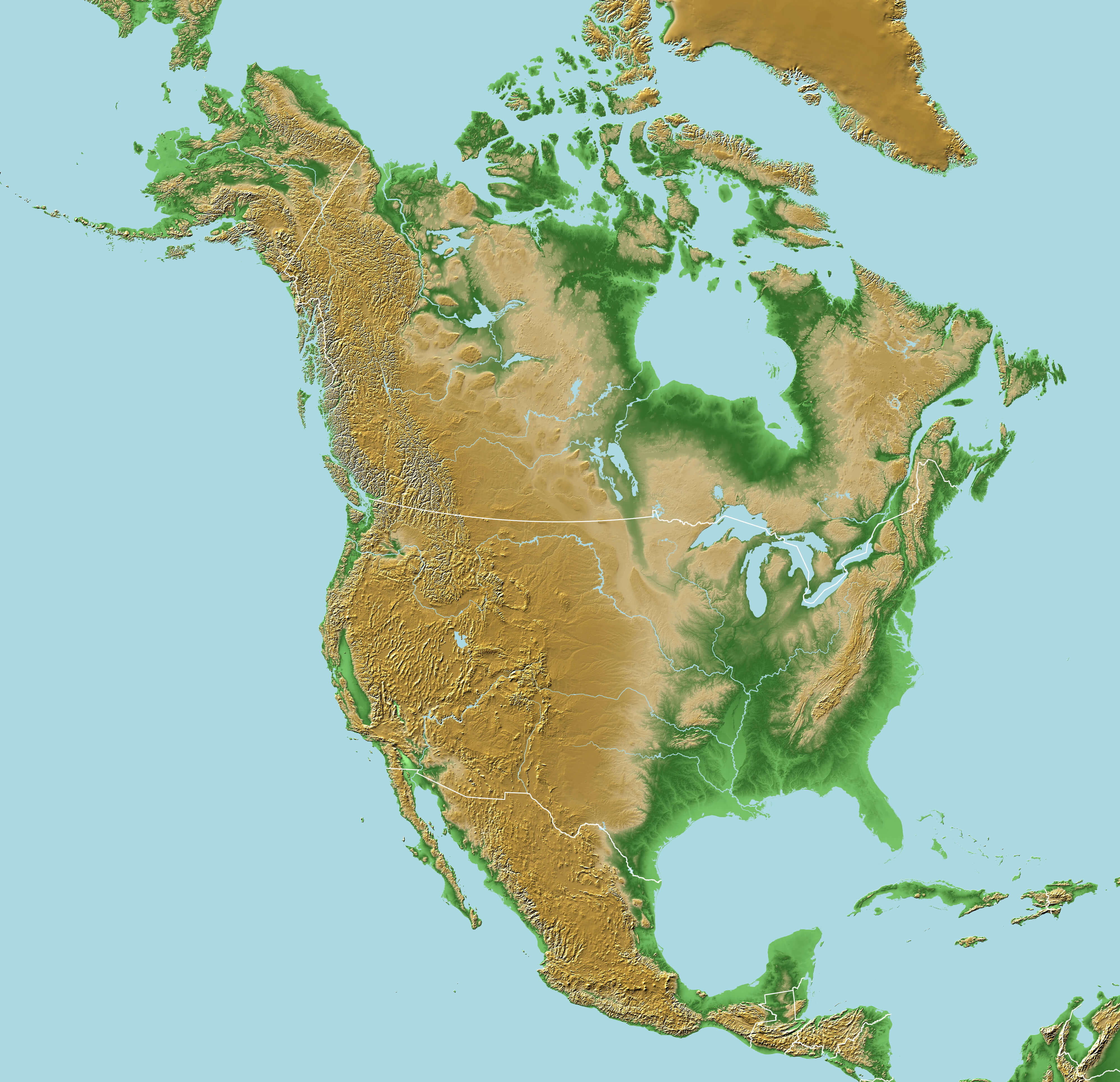 Canada and North America elevation map