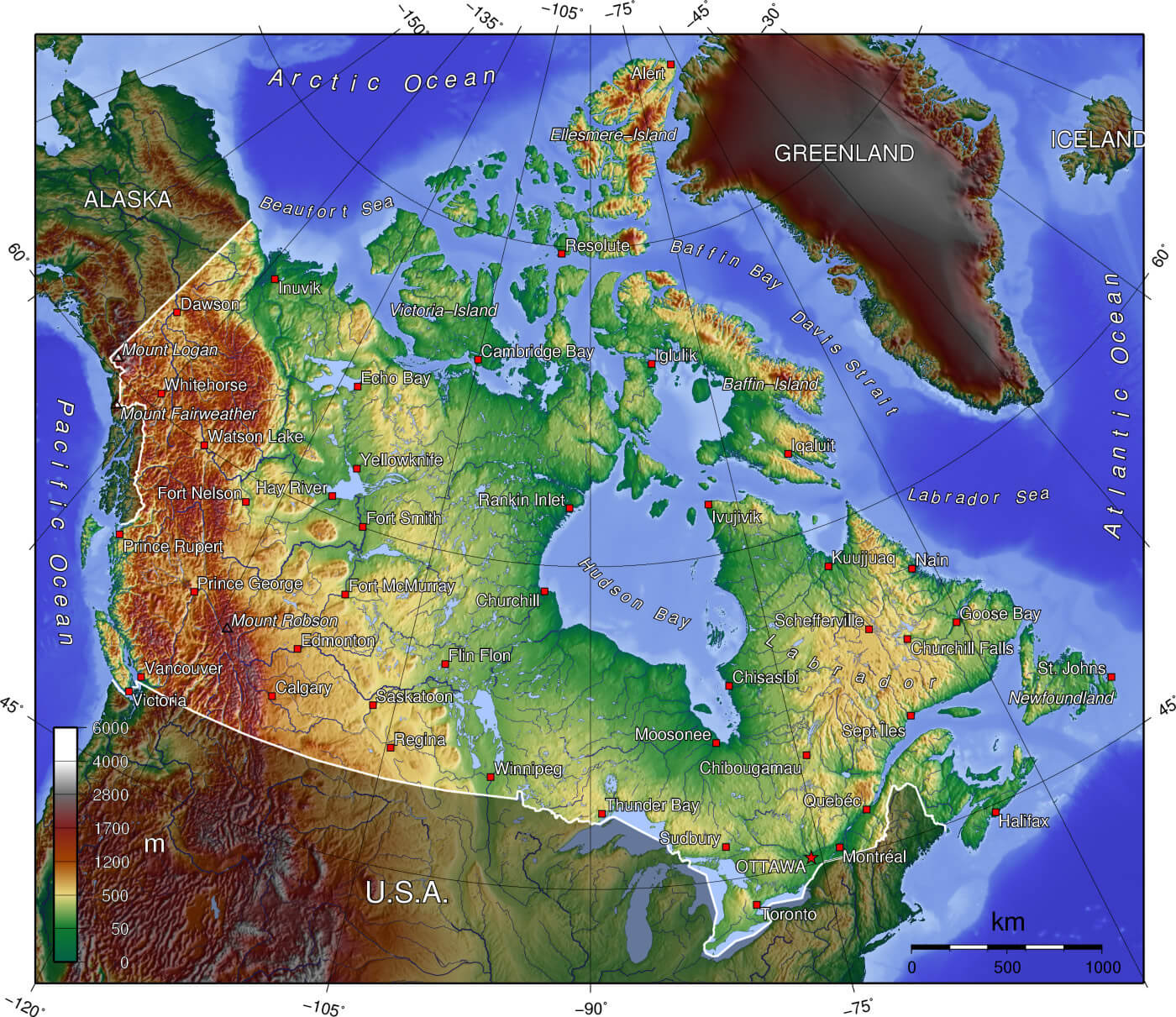 Canada topography map