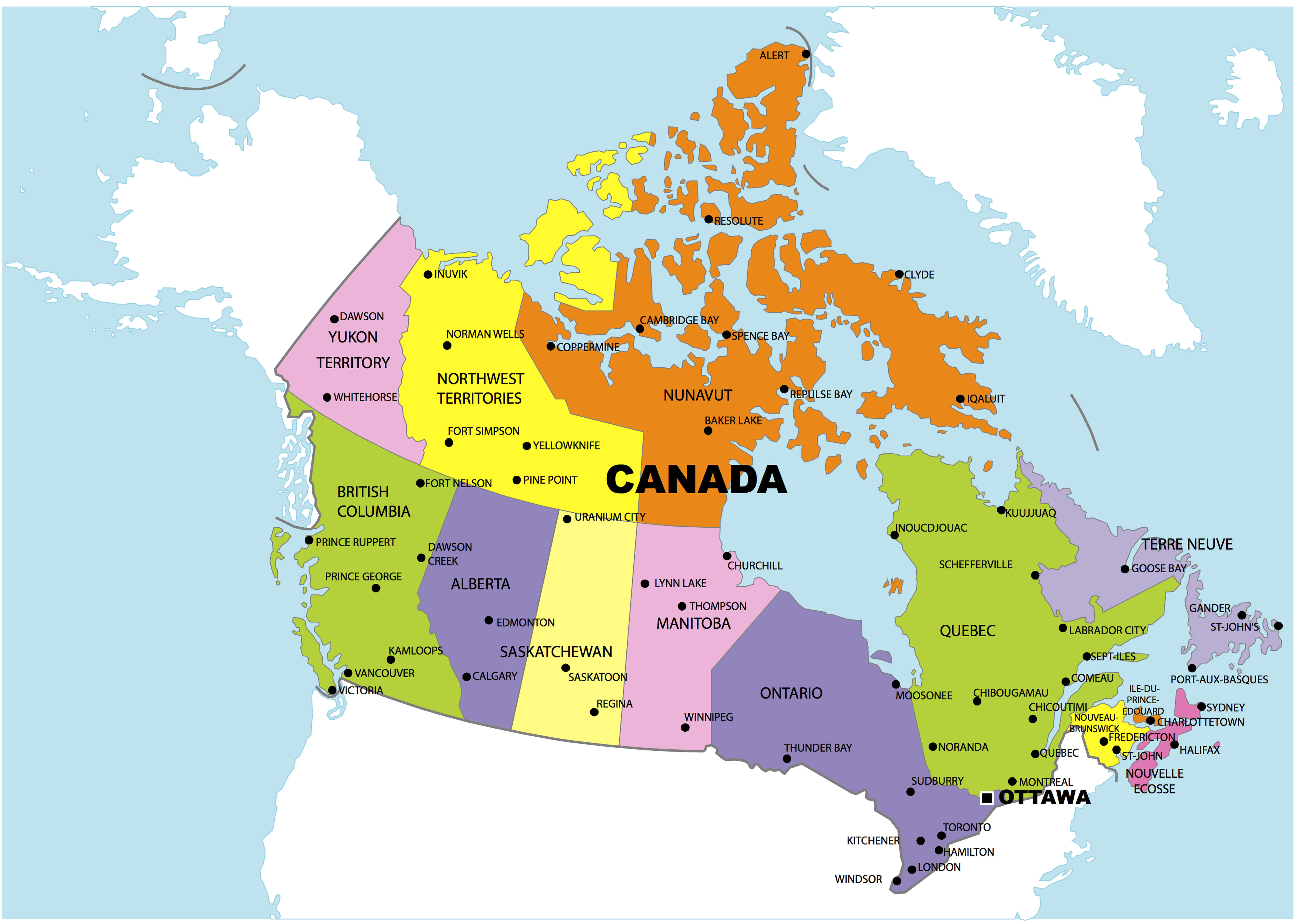 Canada administrative map with territories