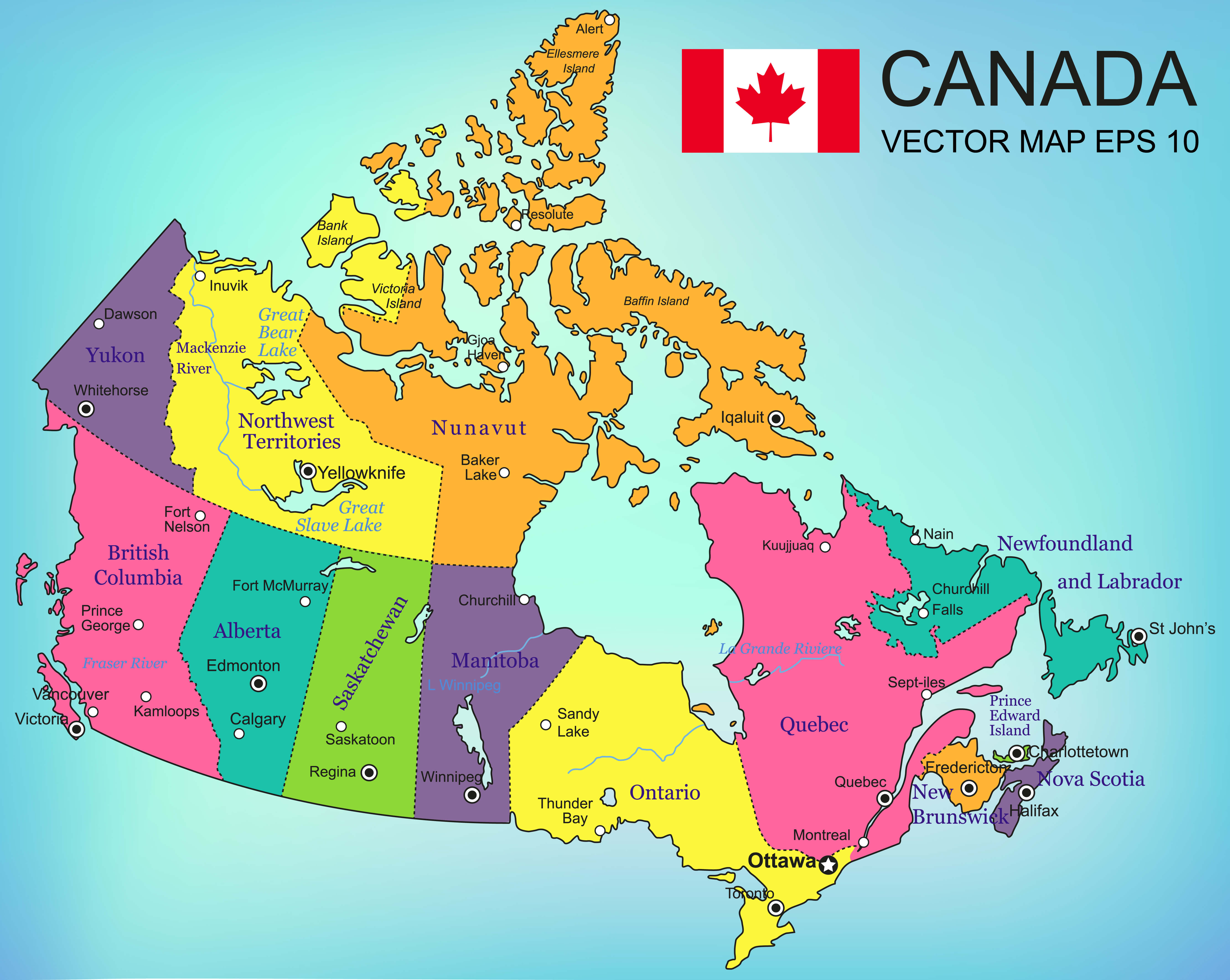 Canada map with provinces and Canada's flag