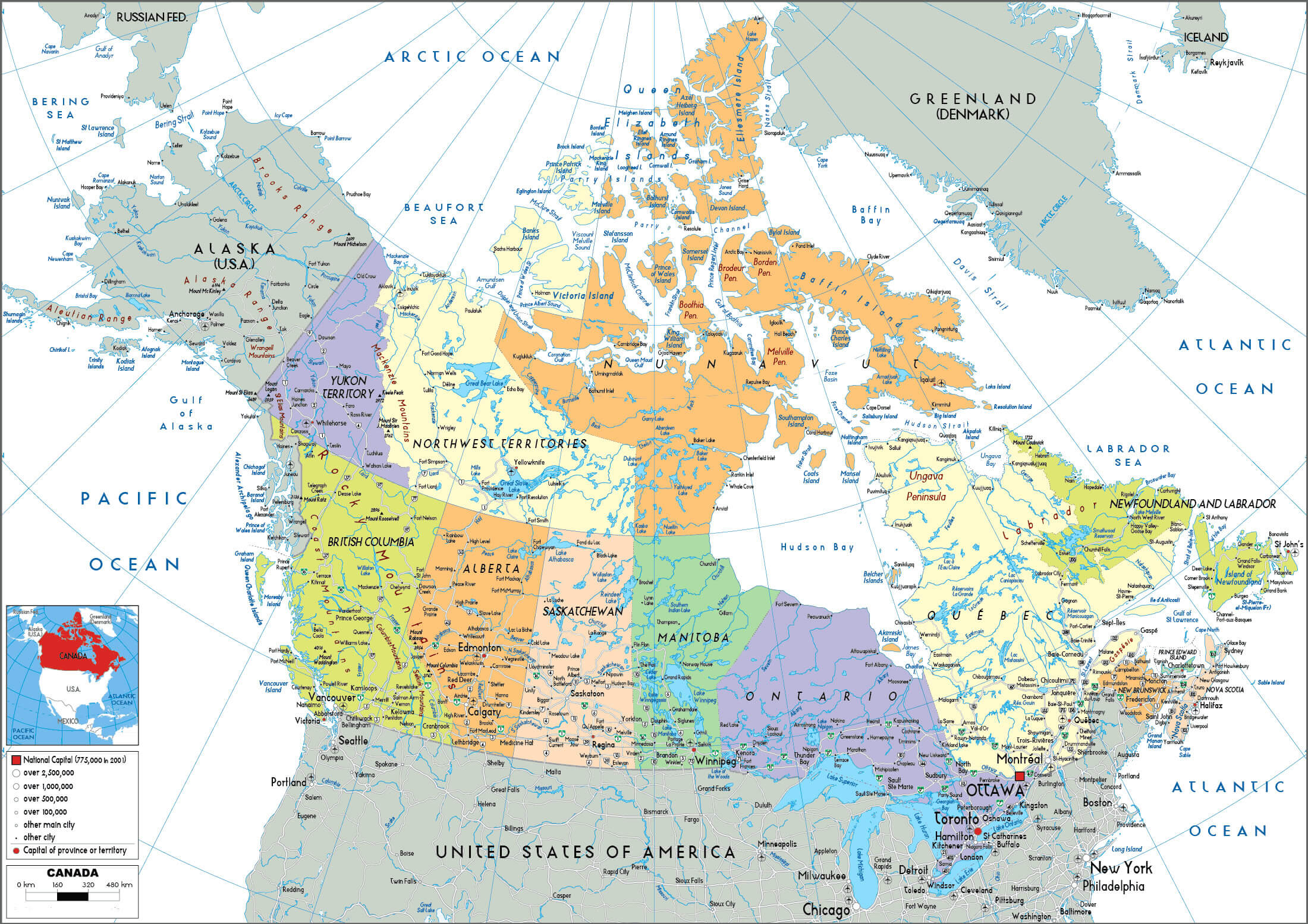 Canada's Political Map with Cities