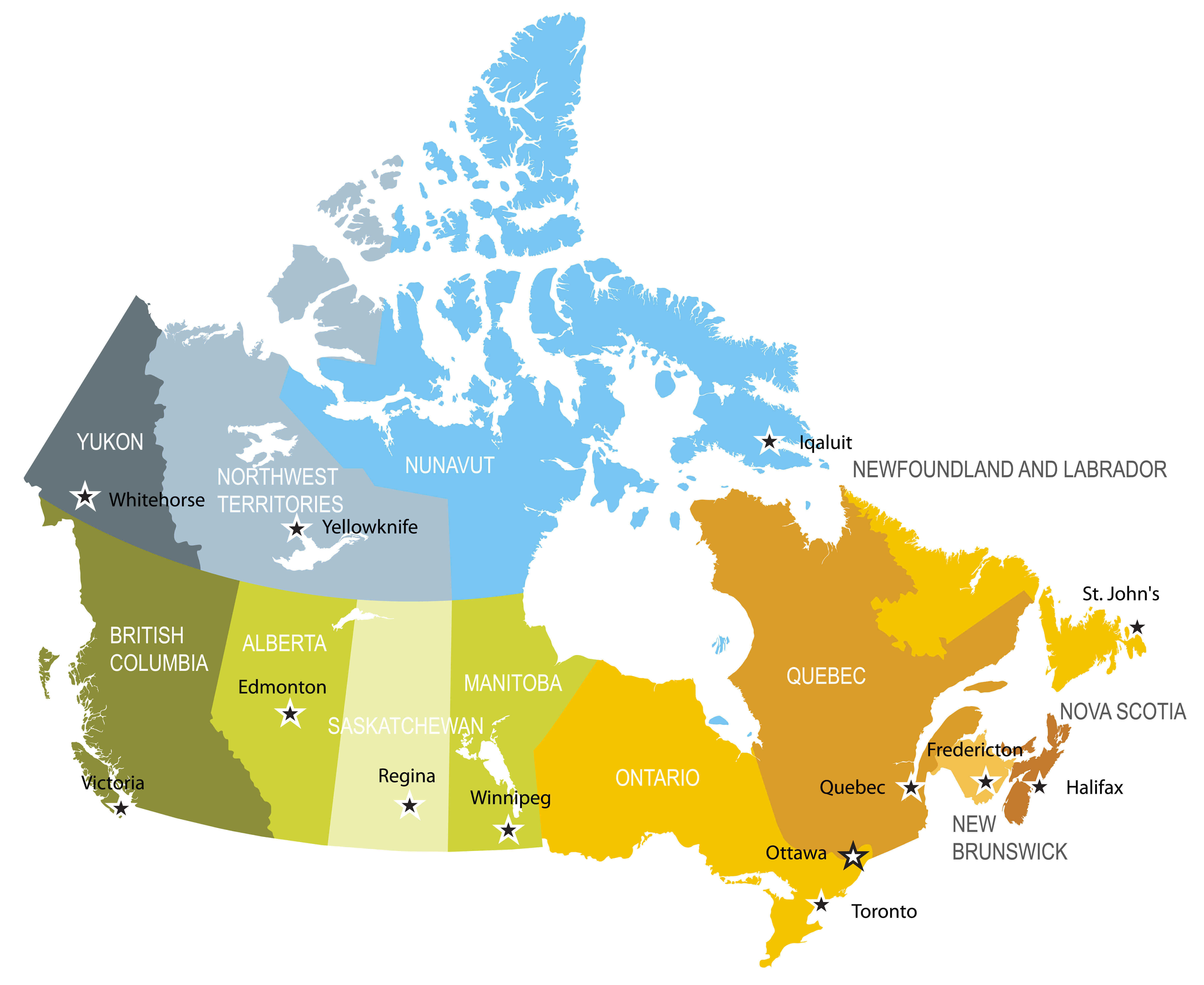 Canada provinces and territories map