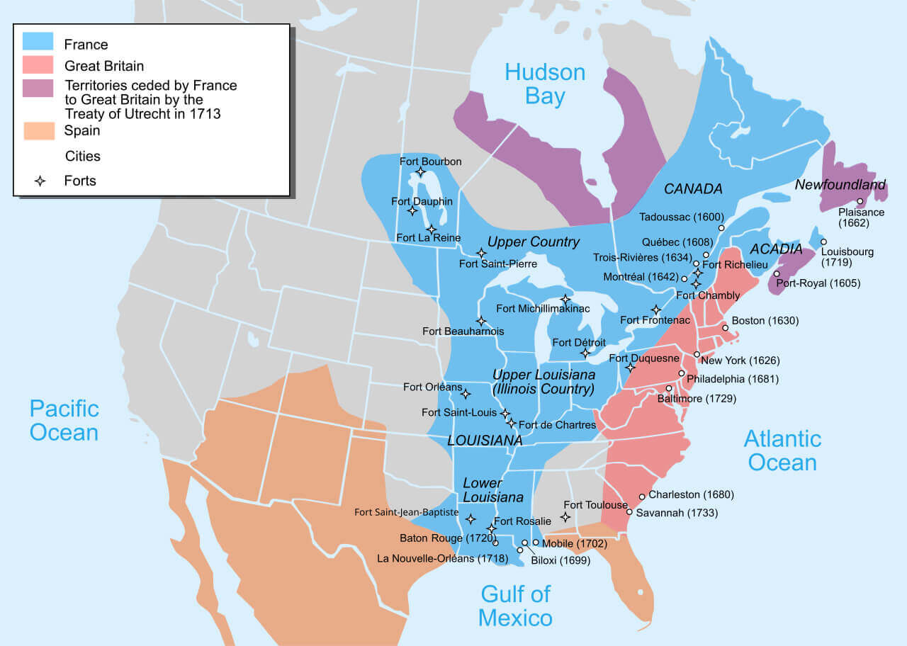 European Colonization Map with Canada Territories in 1750