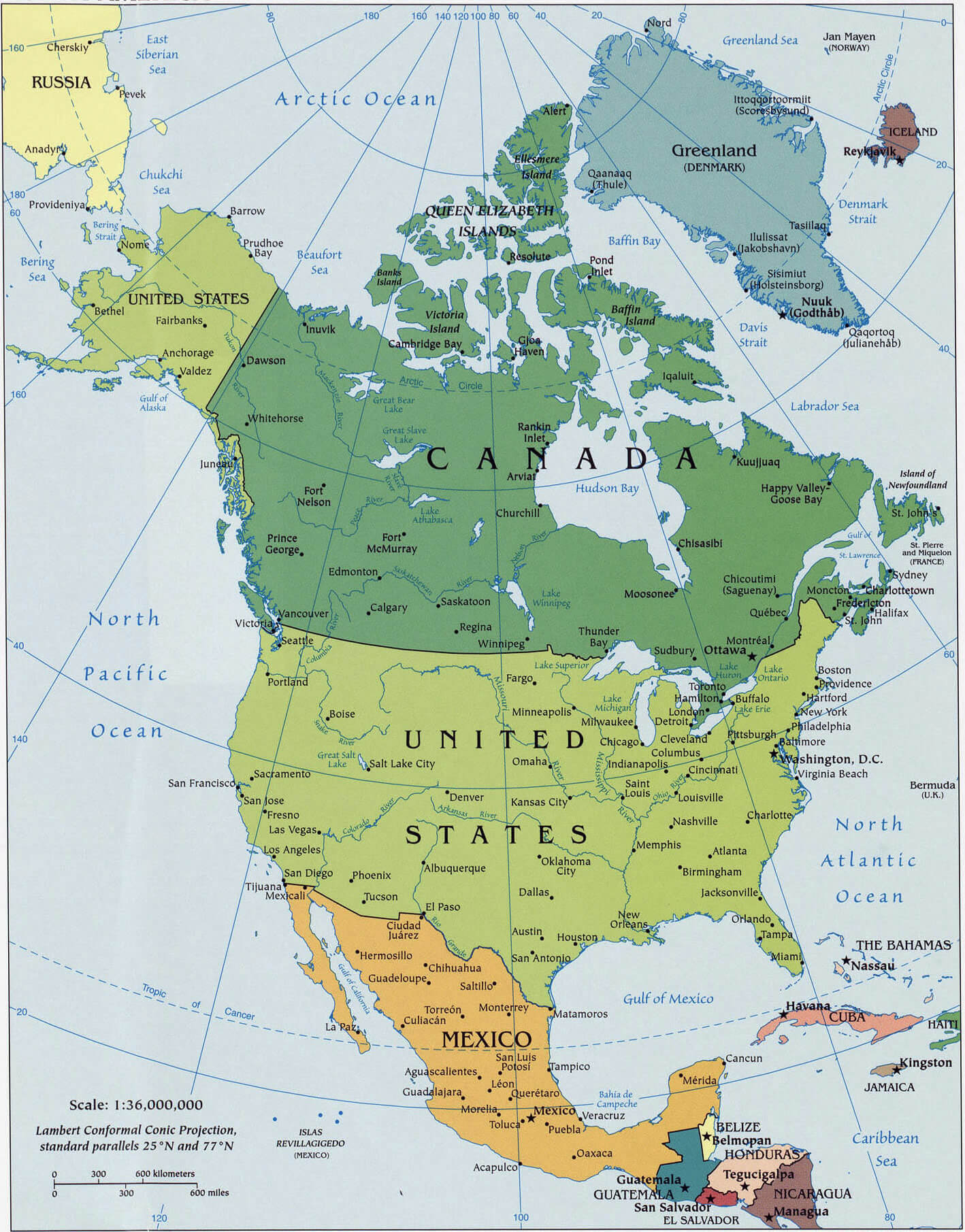 Map of North America 16 Large political map of North America with major cities