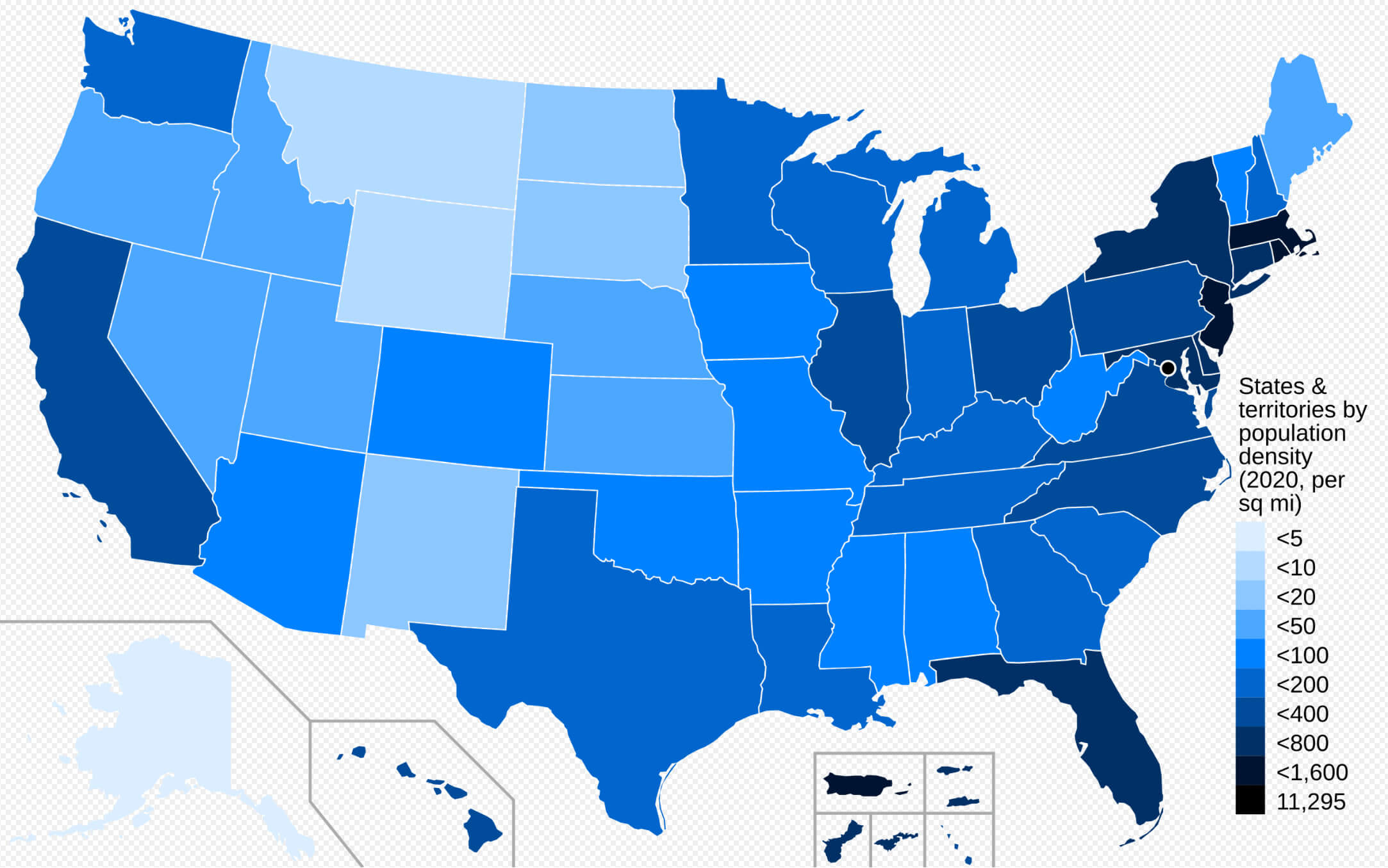 Population Density by U.S. State in 2020