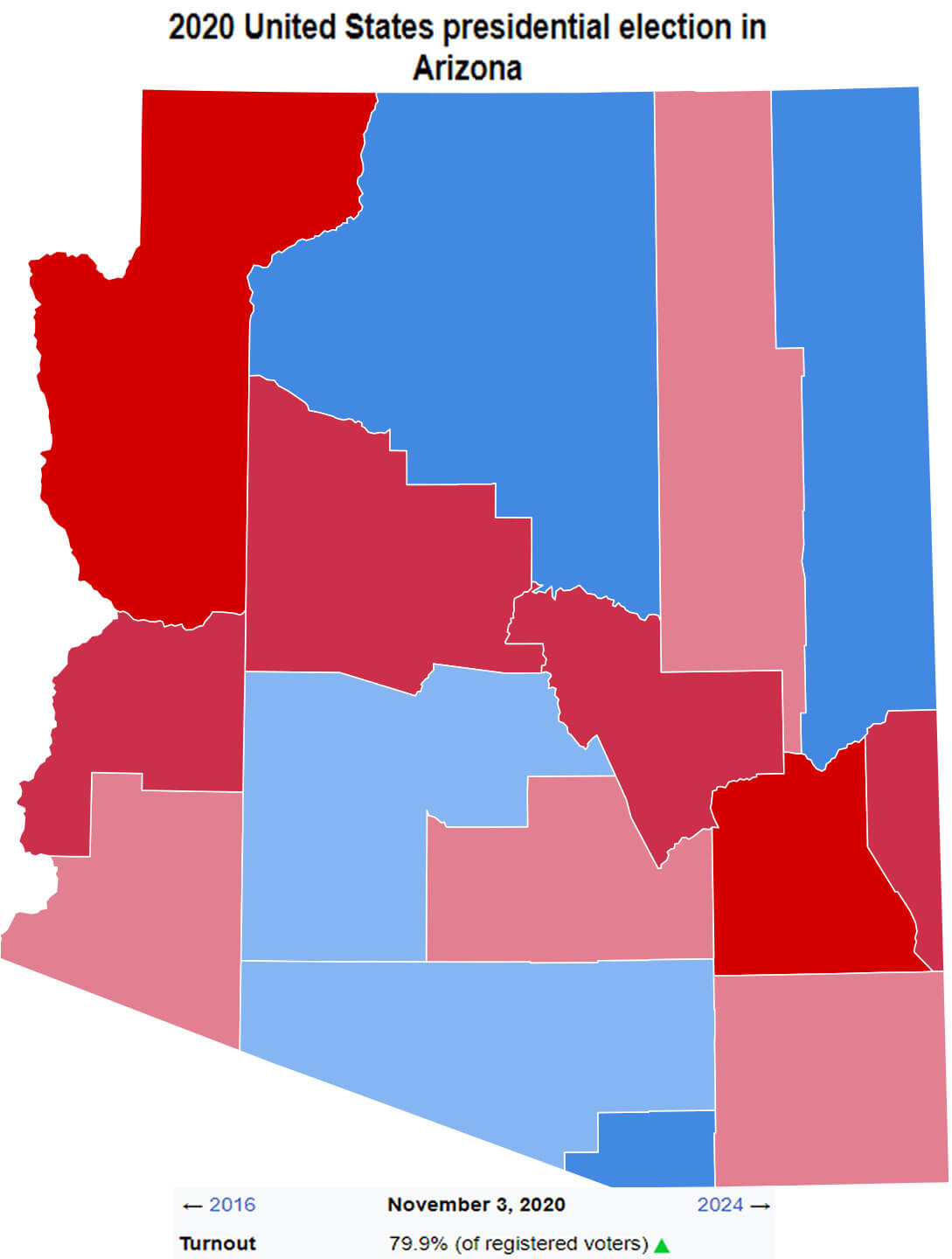 2020 United States Presidential Election in Arizona by Counties Map