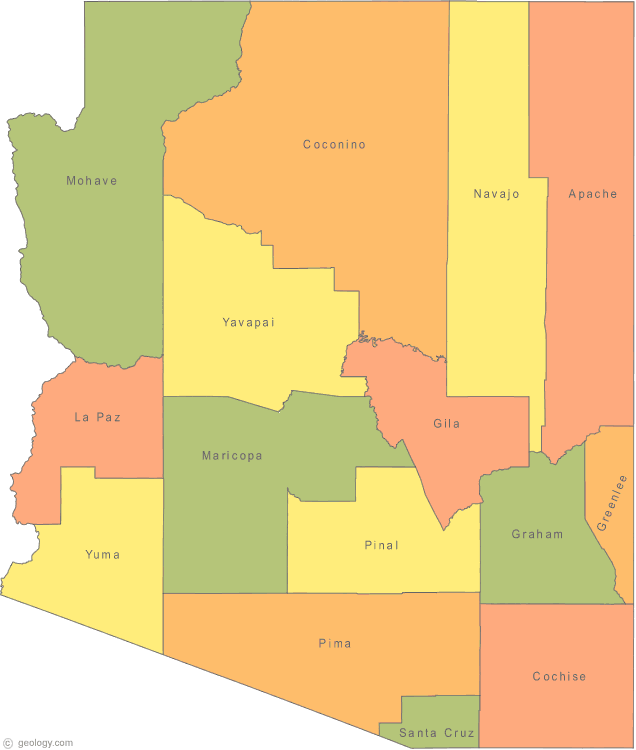 Map of Arizona counties with labeled regions