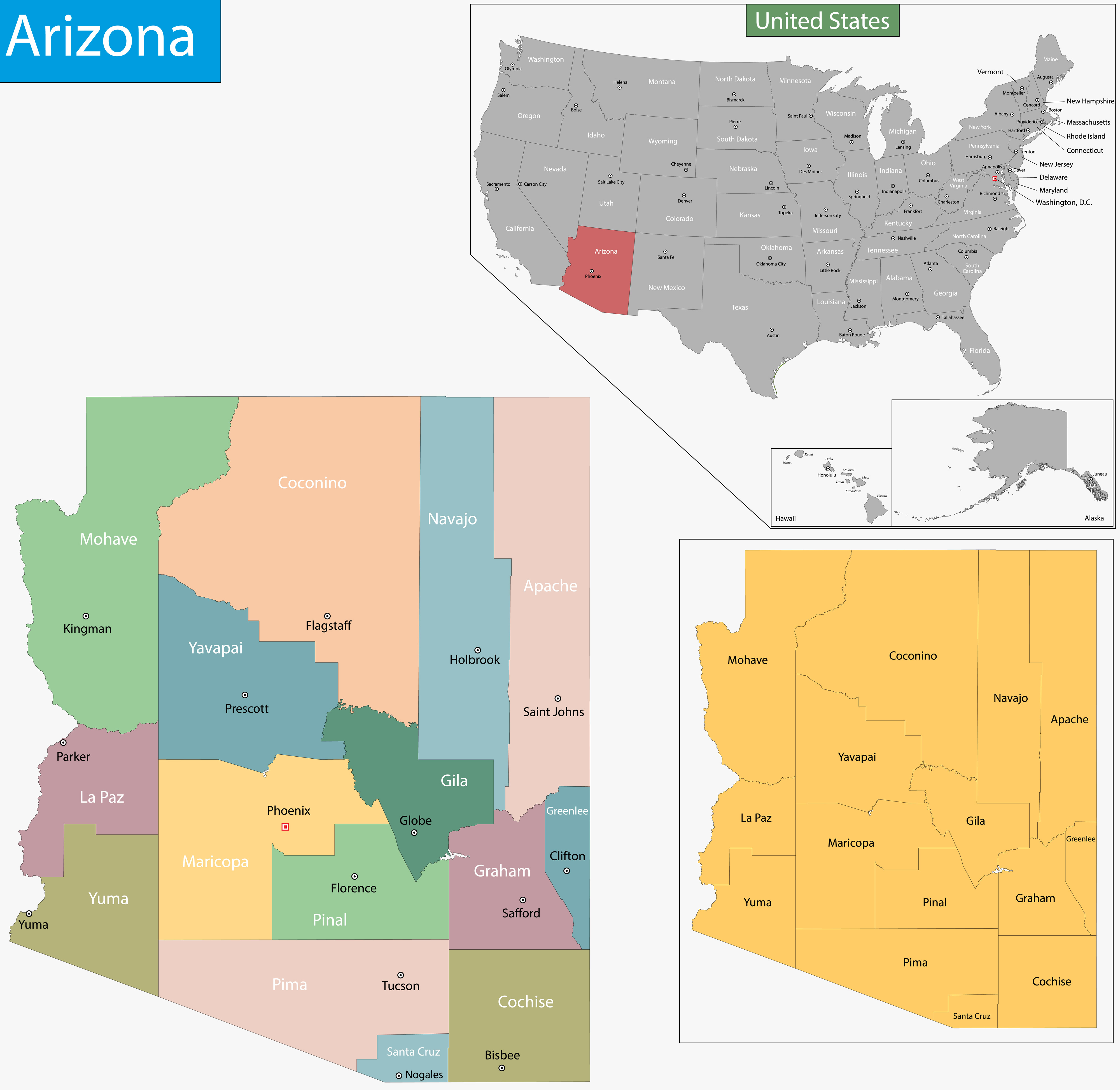 Where is located Arizona on the US Map