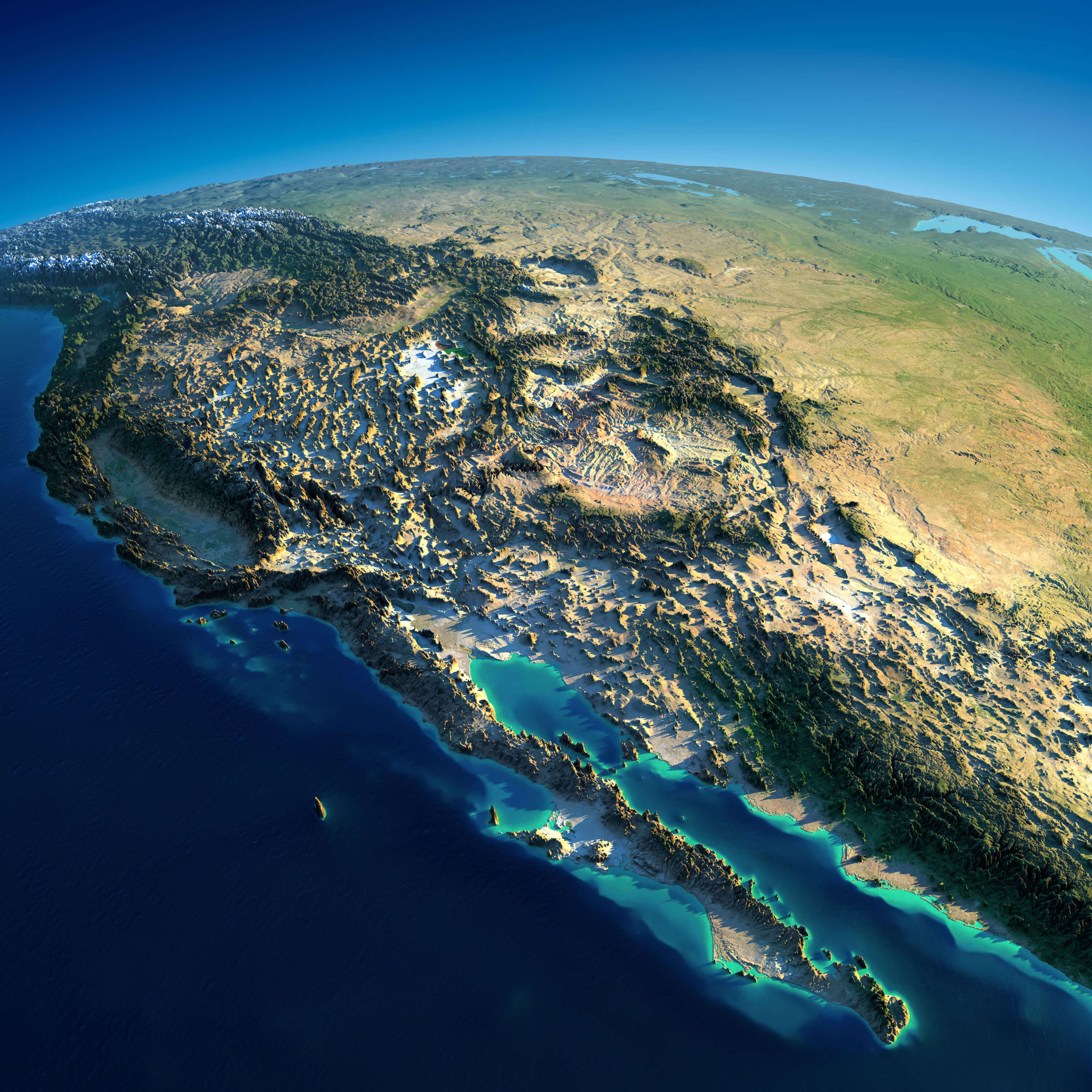 California satellite Map with mexico border