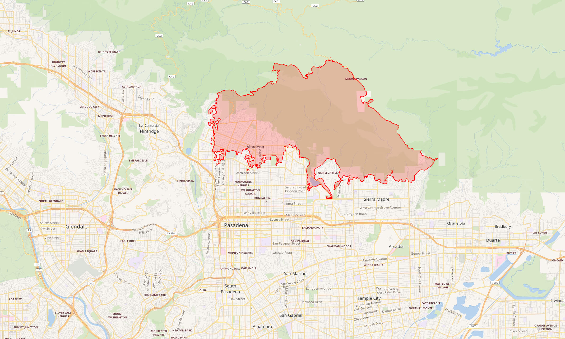 Map of Eaton fire 2025 california