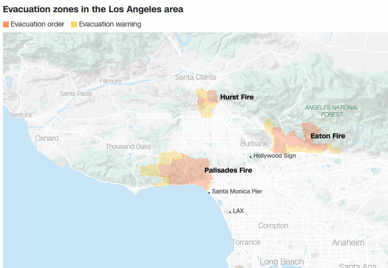 evacuation zones map in Los Angeles