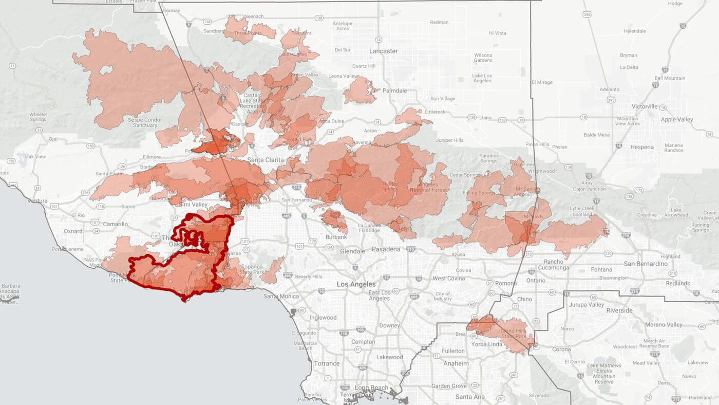 LA wildfires map january 2025