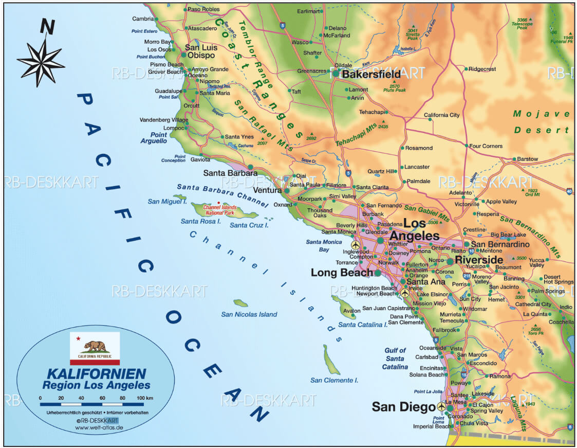 Los Angeles and California map