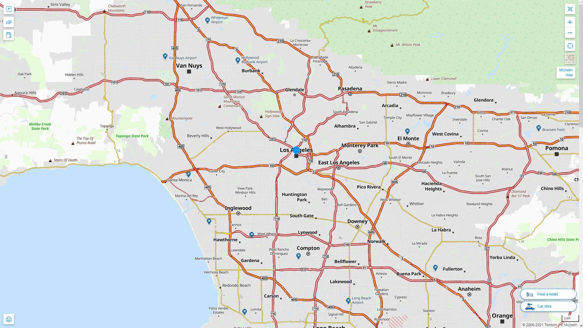 Los Angeles California highway and road map