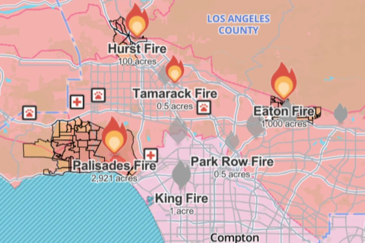 Los Angeles Wildfires in Map - Guide of the World