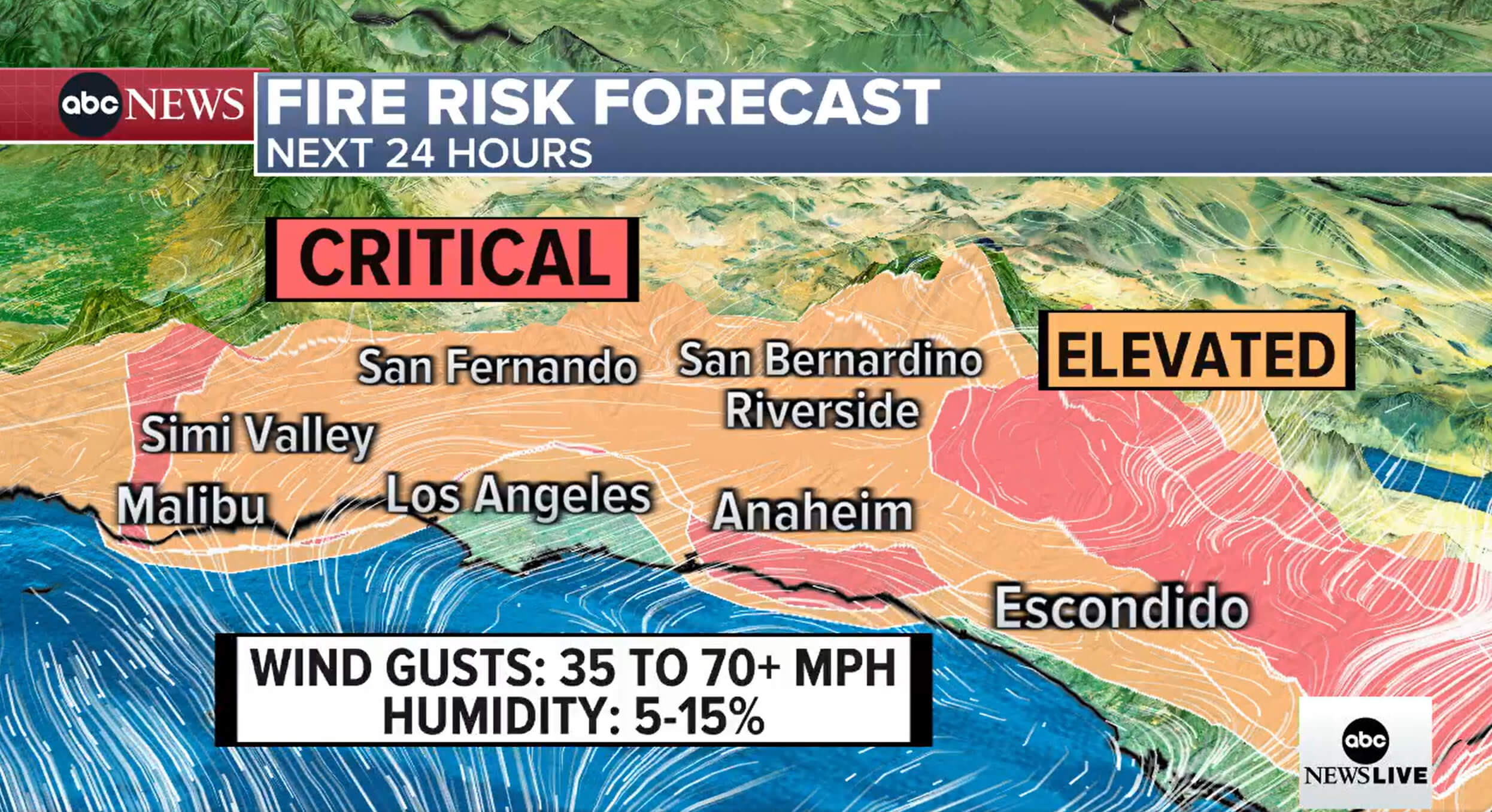 Los Angeles fire risk forecast map