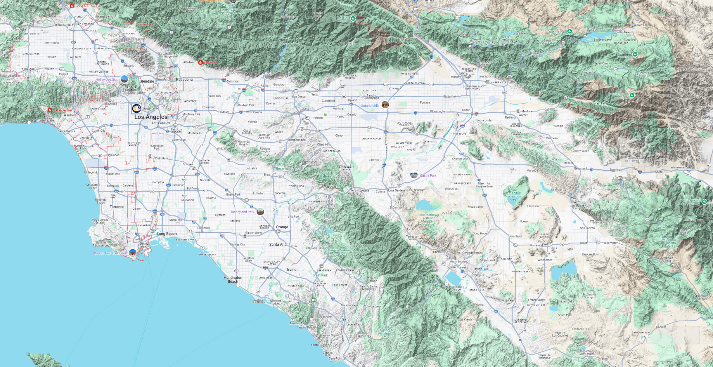 Los Angeles terrain map California