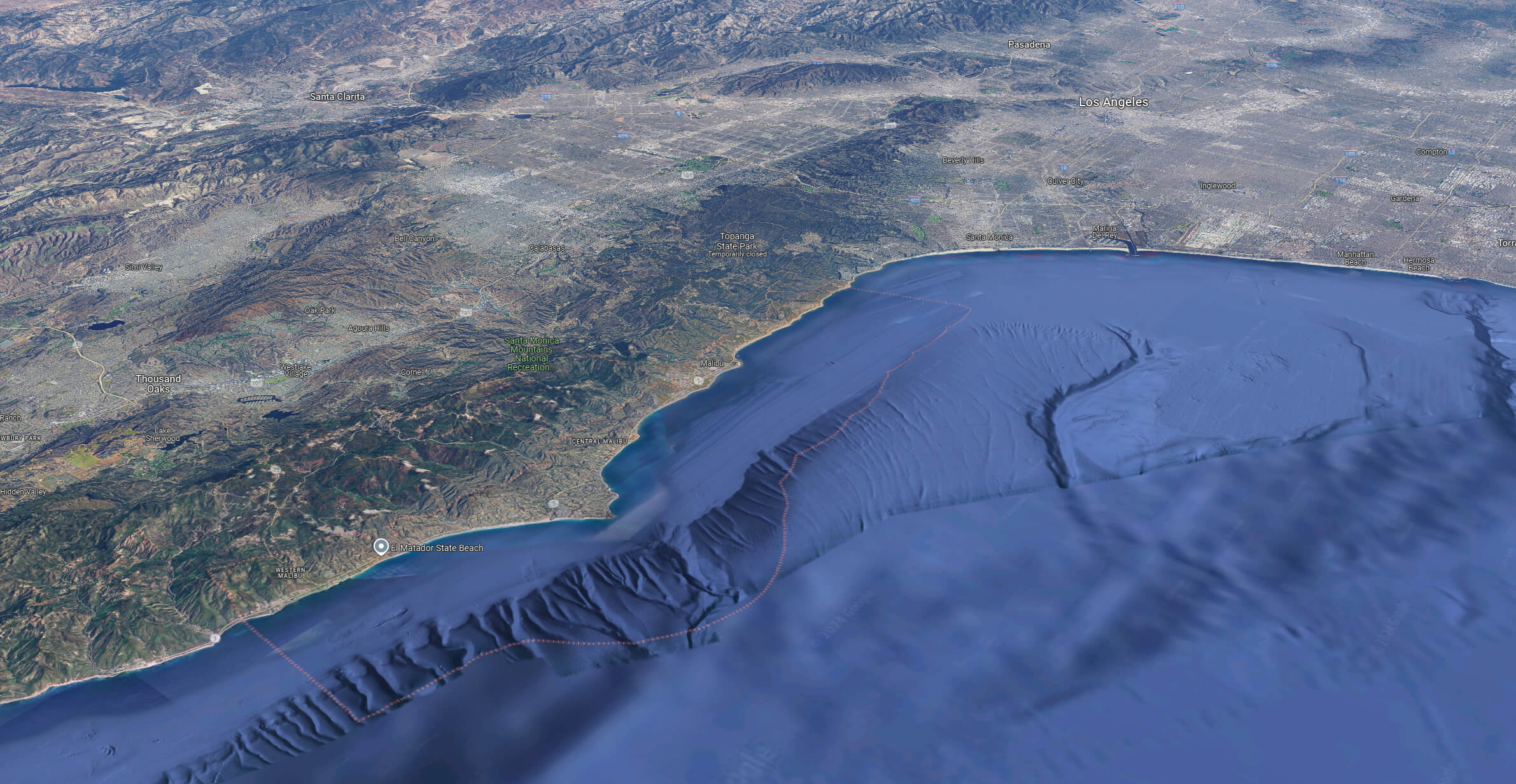 Malibu and Los Angeles satellite map