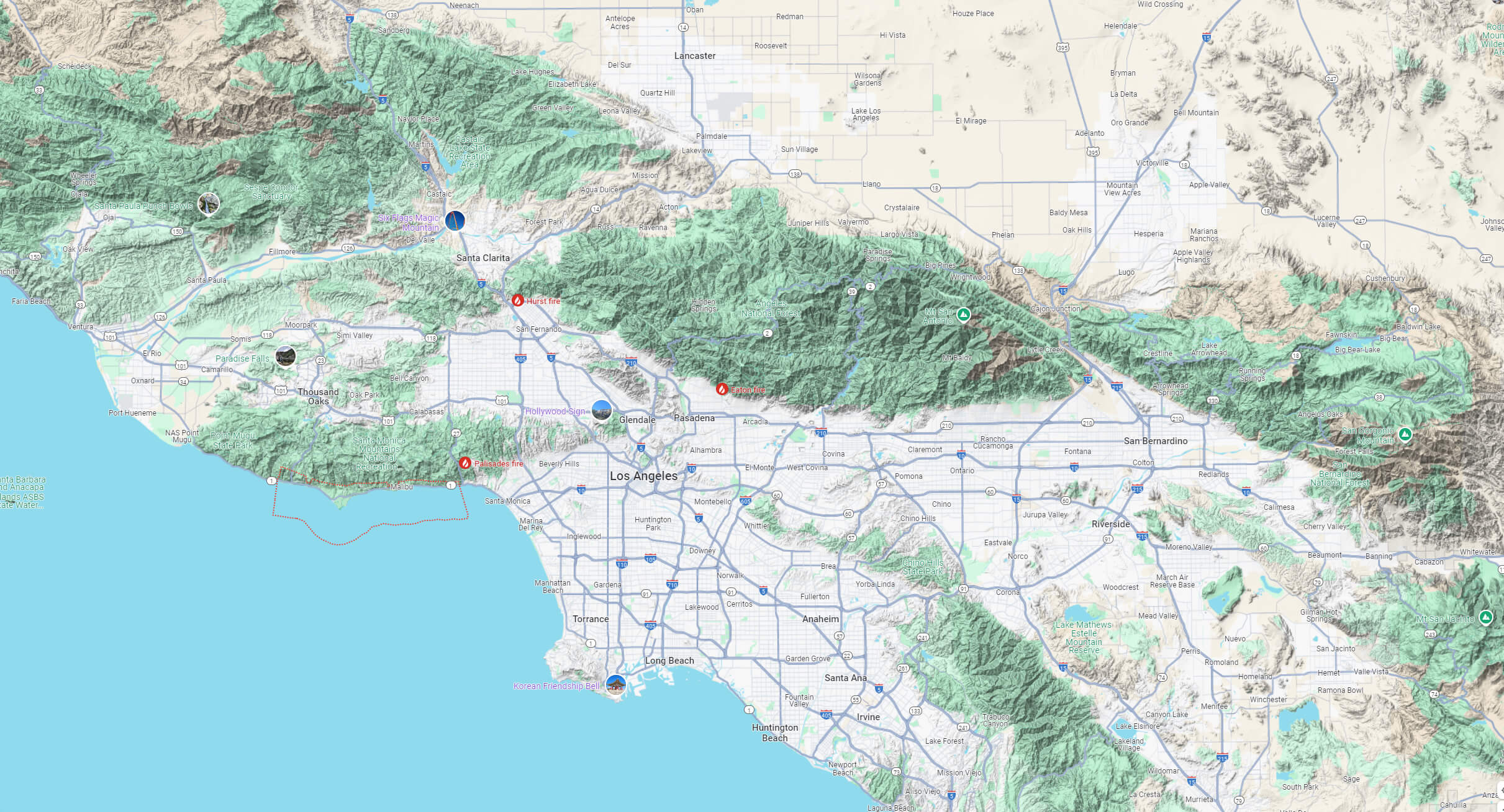 Malibu terrain map LA, California