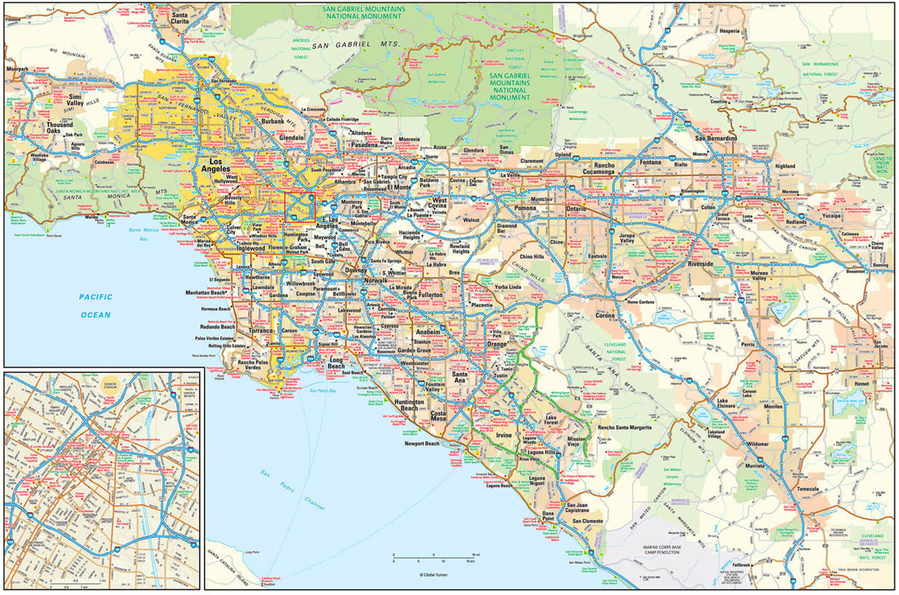 Map of Los Angeles in California