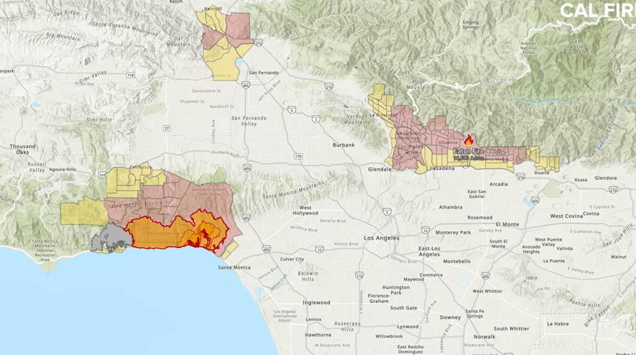 map of Los Angeles wildfire