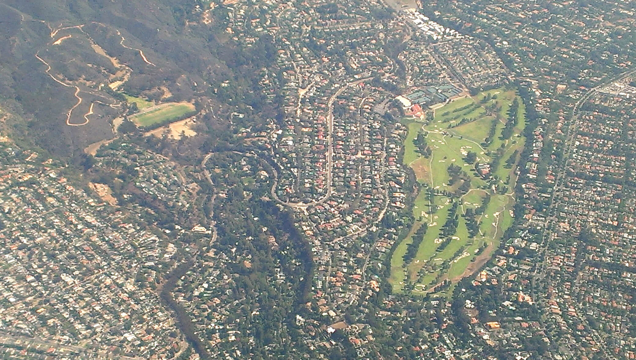 Aerial view of Pacific Palisades before fire