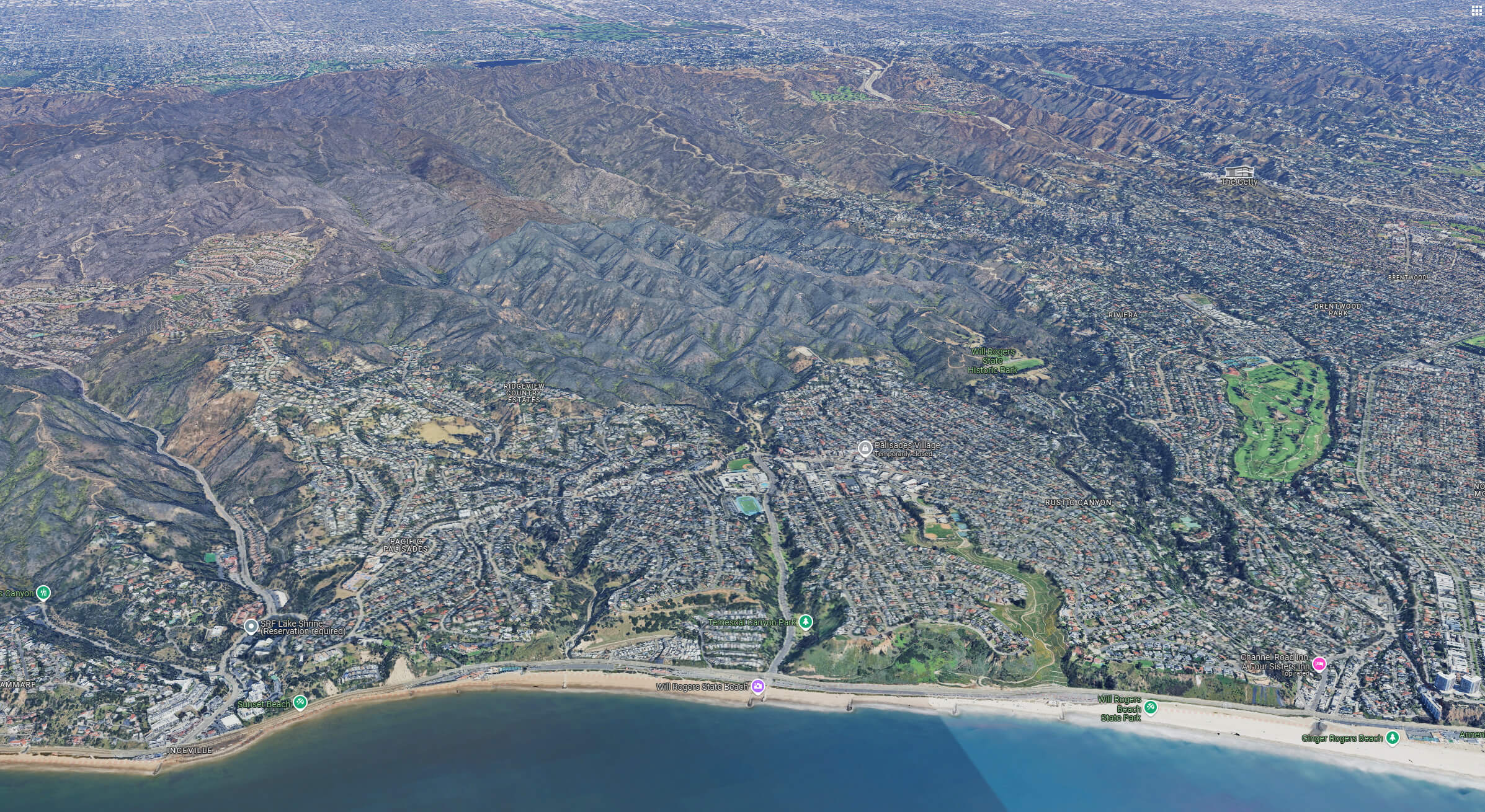 Pacific Palisades aerial view map Los Angeles