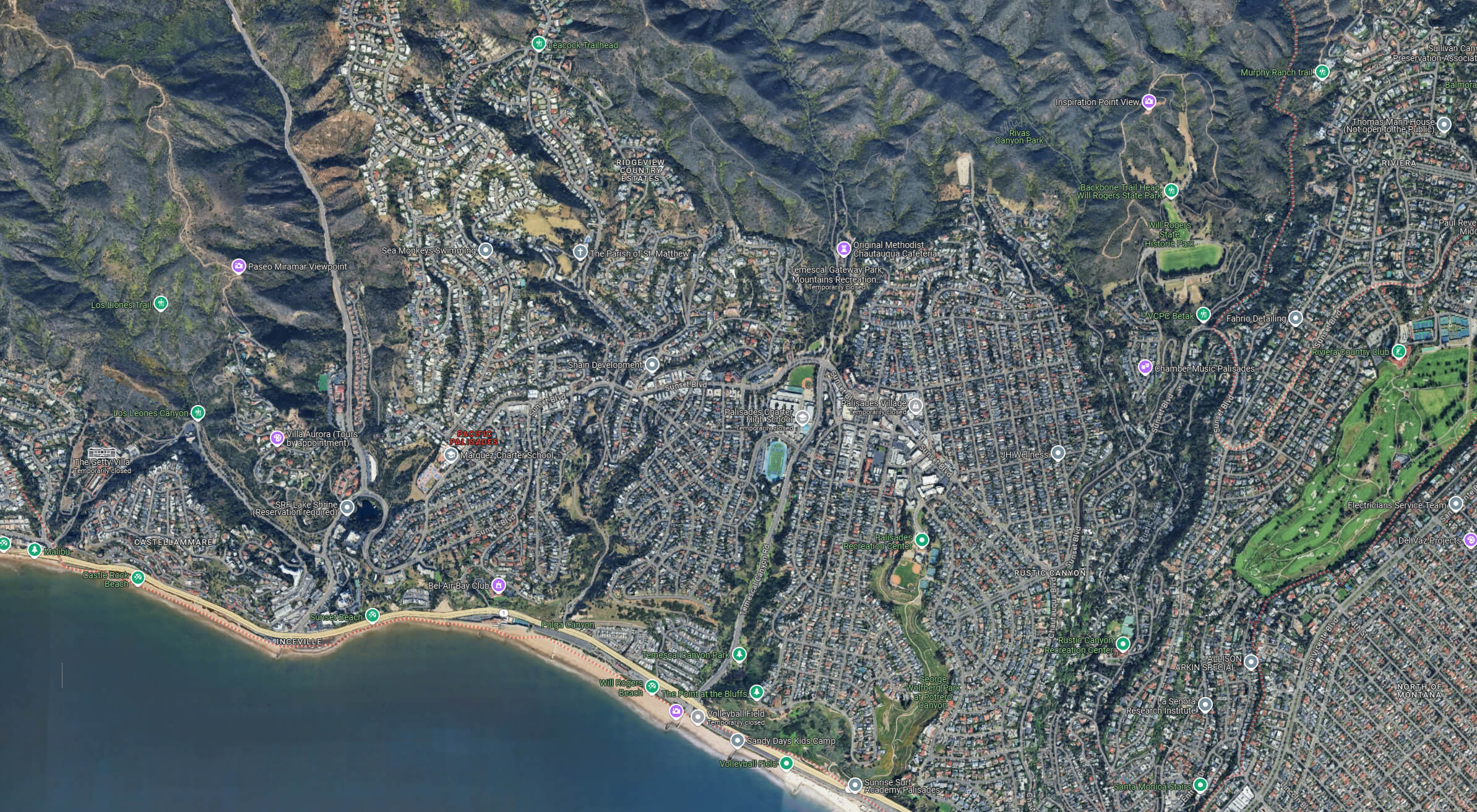 Pacific Palisades satellite map