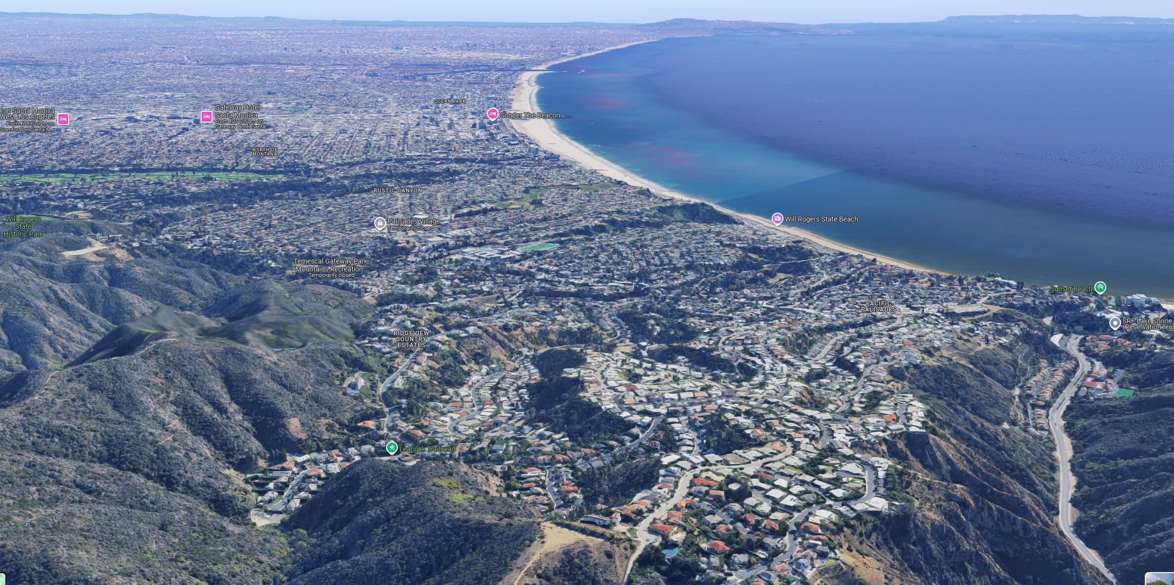 Palisades aerial view and Los Angeles