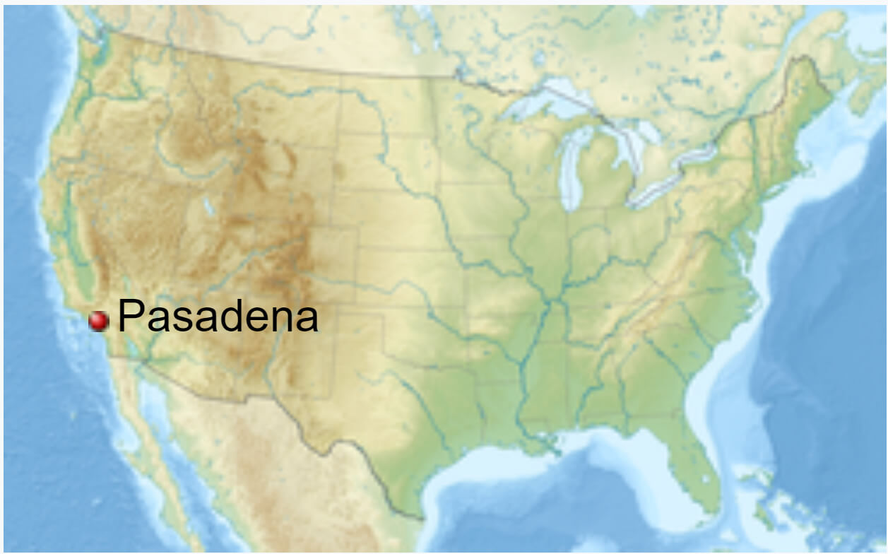 Pasadena location map in the US