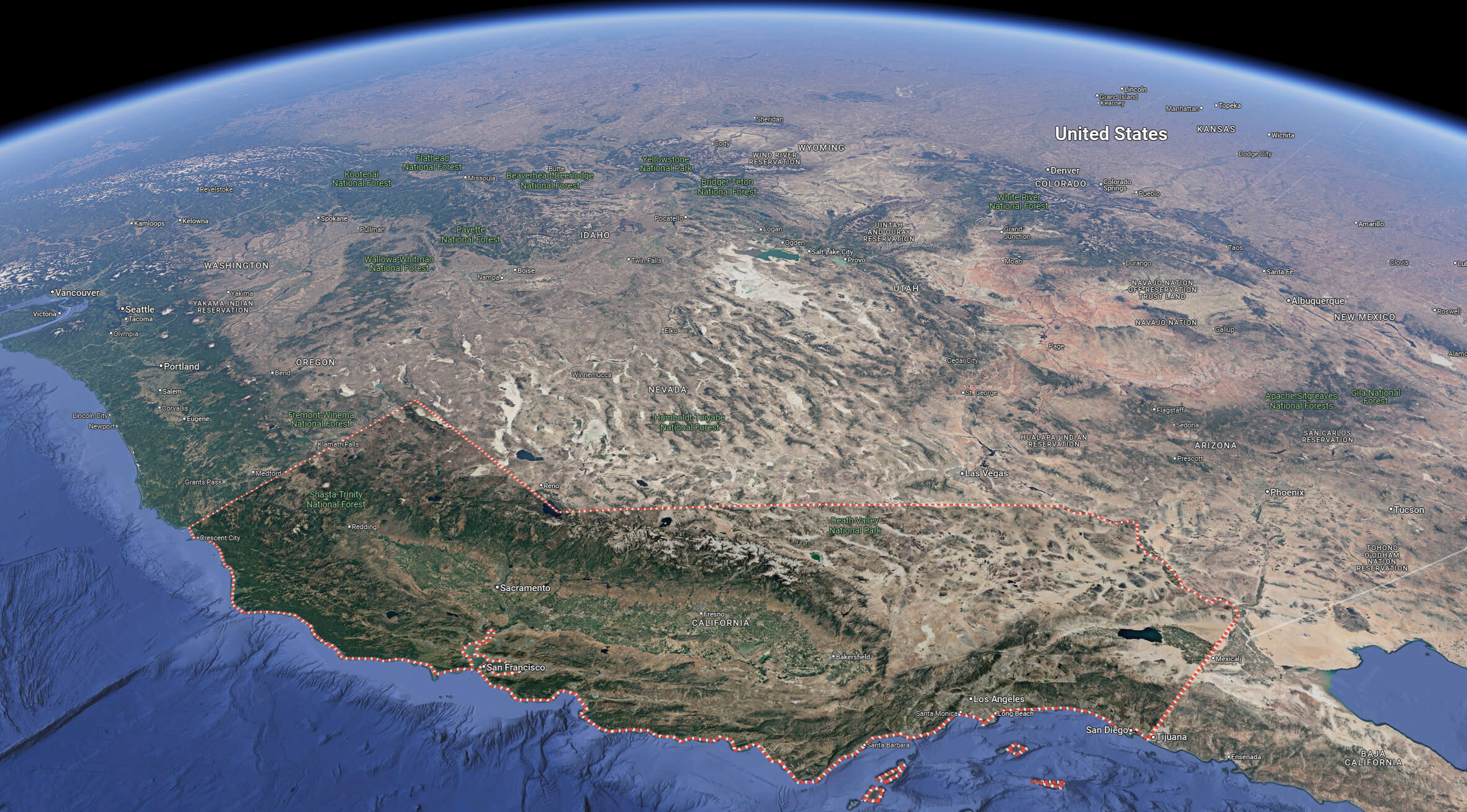 California satellite map from space